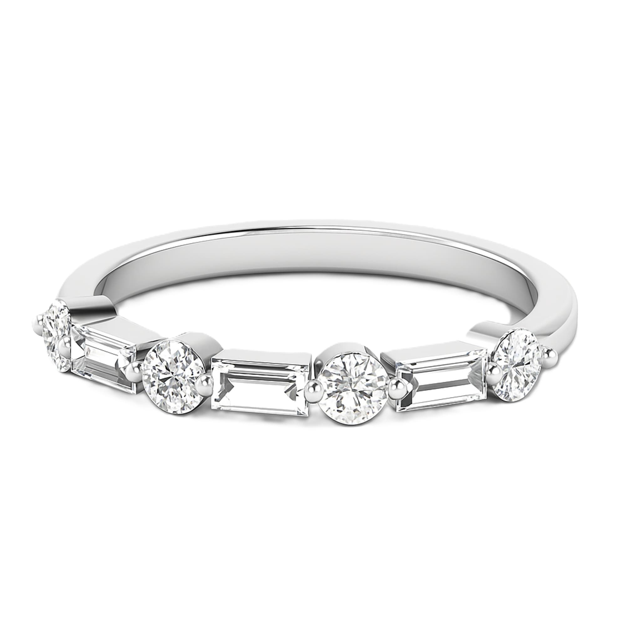 Round Baguette Stack Half Band (1/2 ct. tw.), On hand view in white gold or platinum