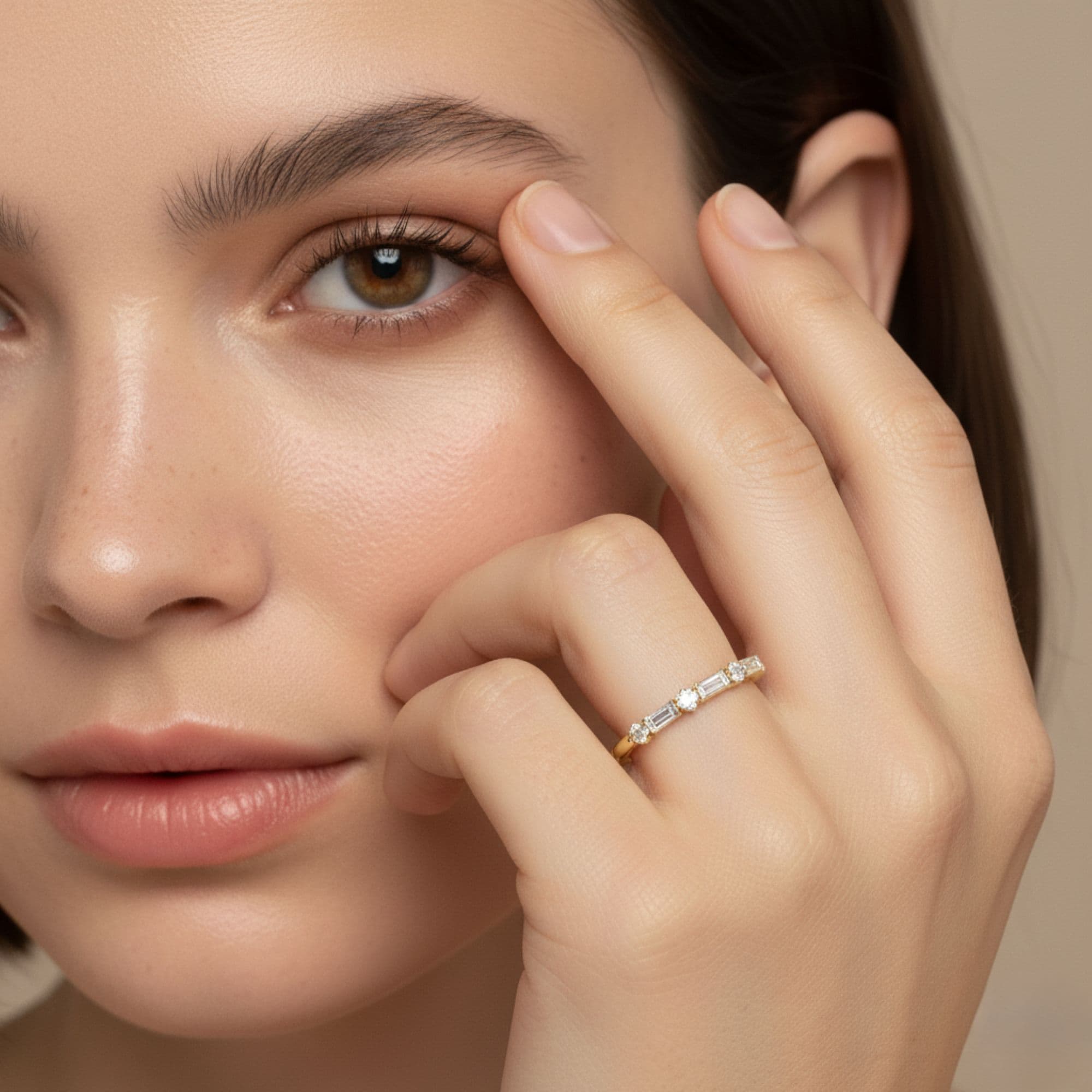 Round Baguette Stack Half Band (1/2 ct. tw.), Side view in yellow gold