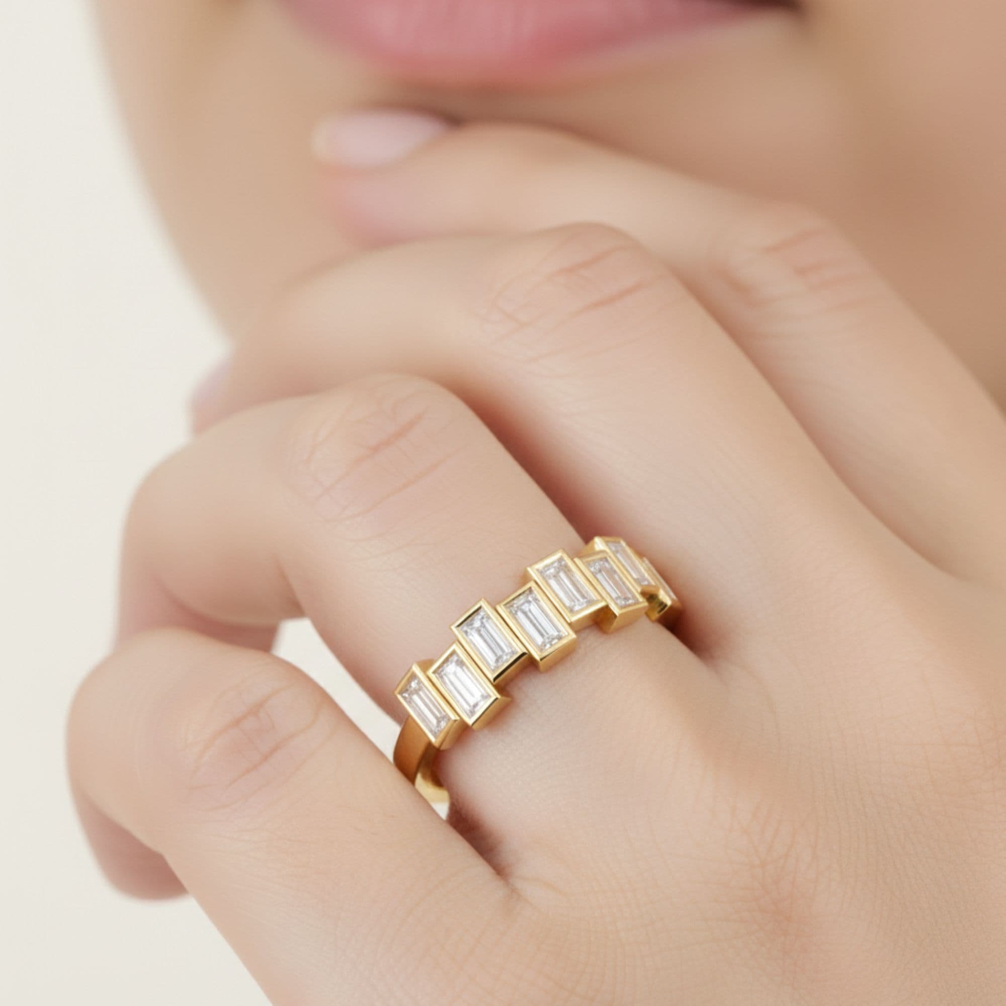 Baguette Stack Band (1/2 ct. tw.), Front view in yellow gold