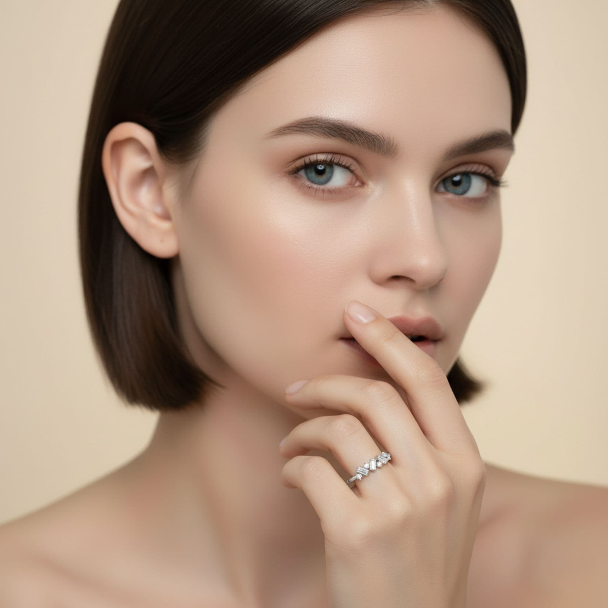 Round Baguette Stack Band (1/2 ct. tw.), Angle view in white gold or platinum