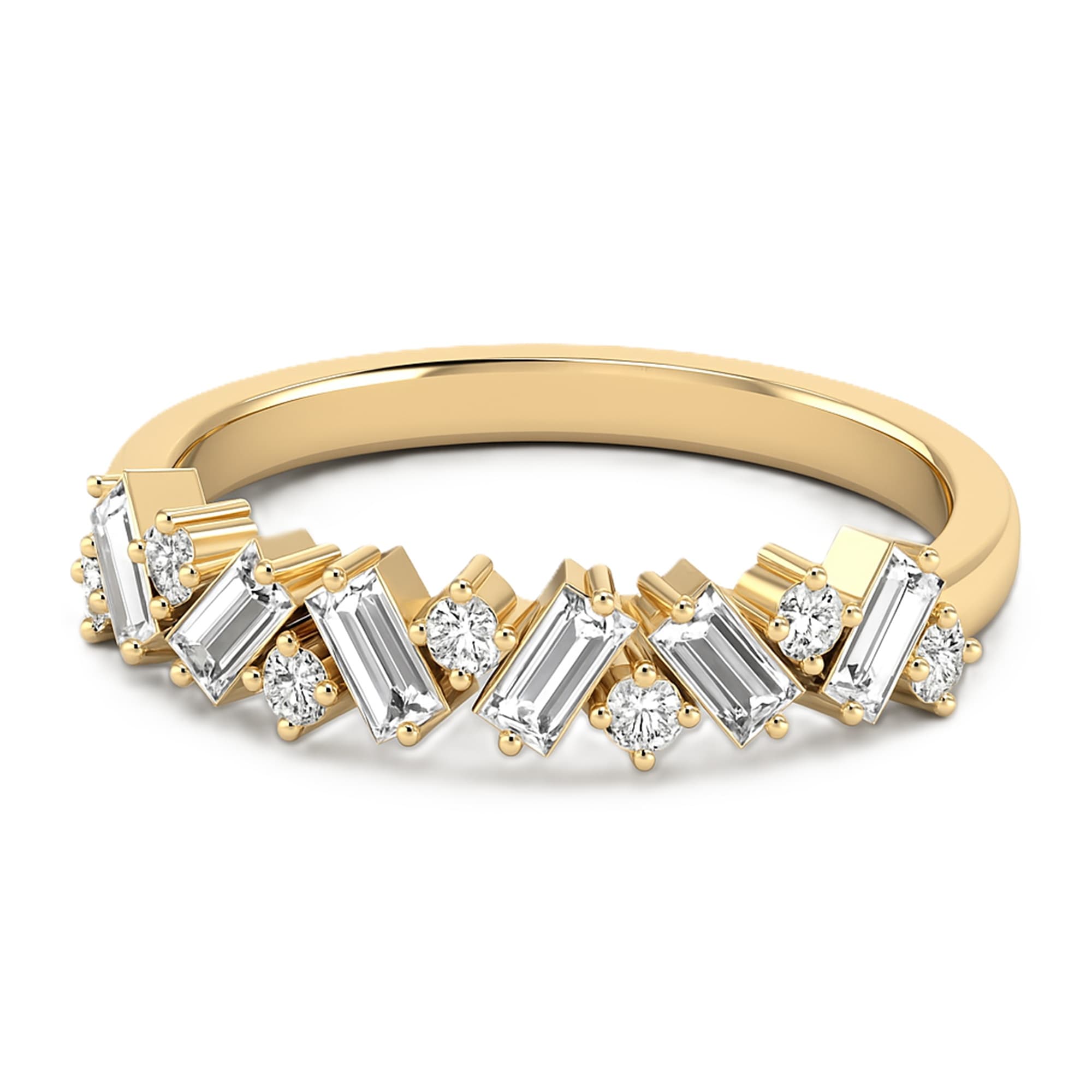 Round Baguette Stack Band (1/2 ct. tw.), On hand view in yellow gold