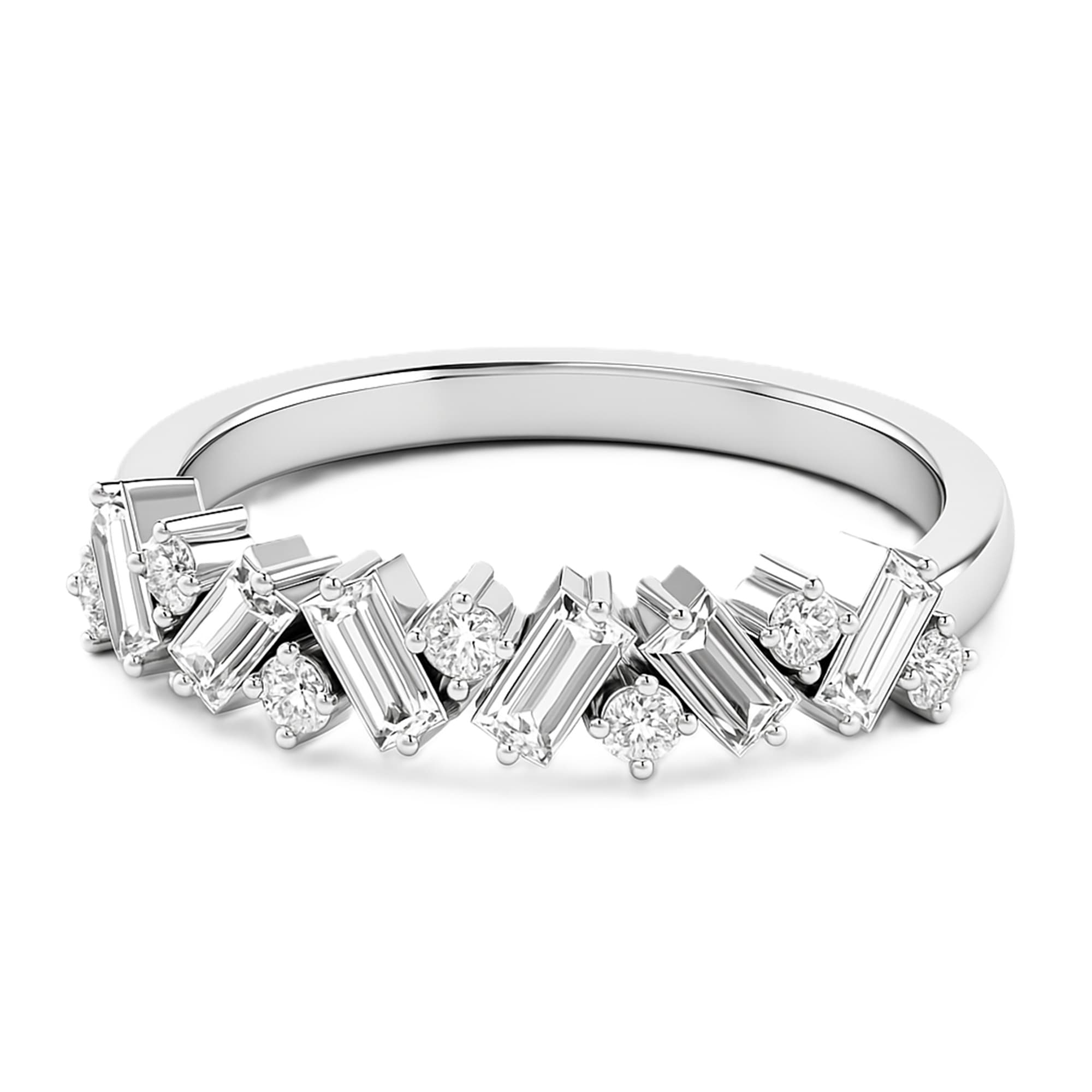 Round Baguette Stack Band (1/2 ct. tw.), On hand view in white gold or platinum