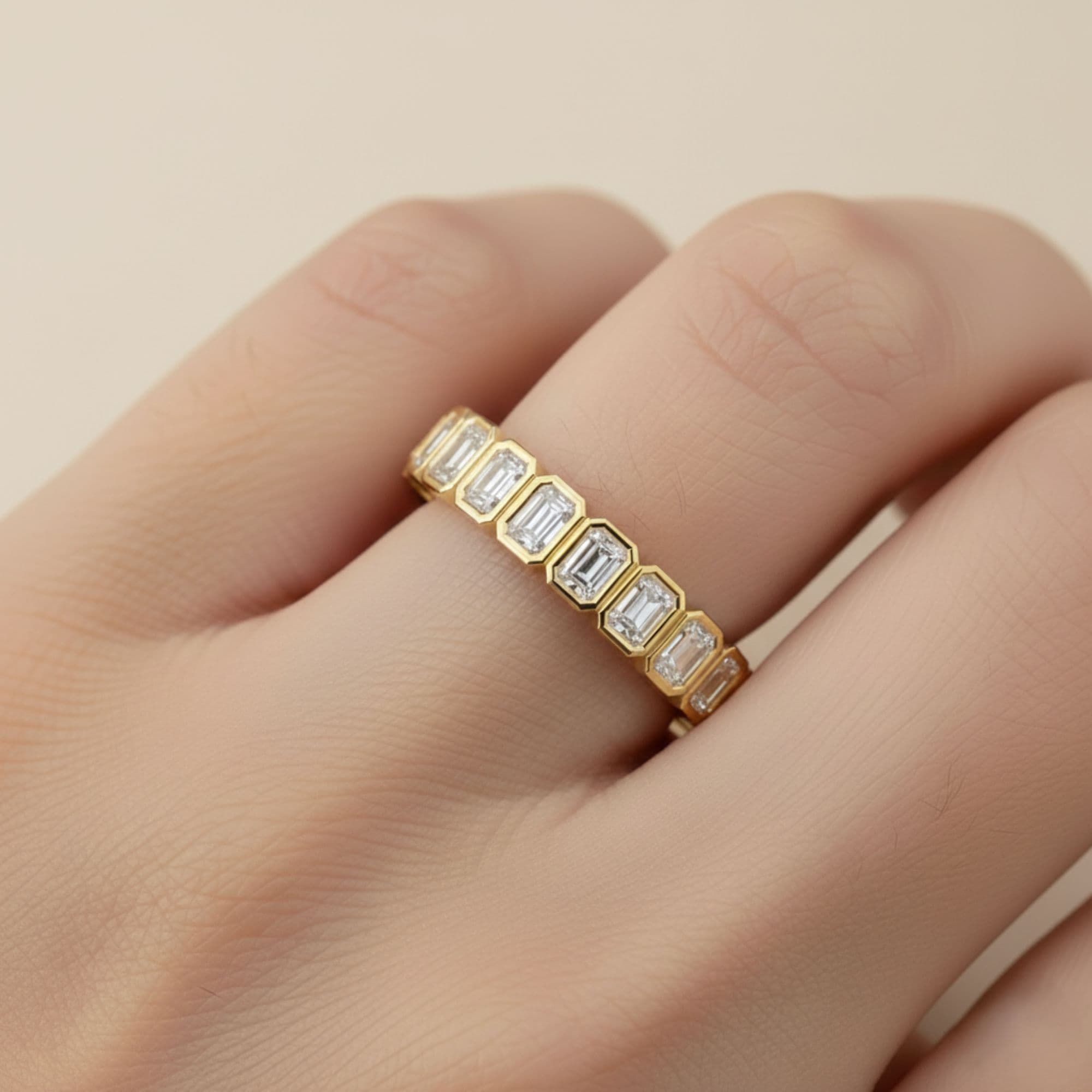 Emerald Half Eternity (1.6 ct. tw.), Front view in yellow gold
