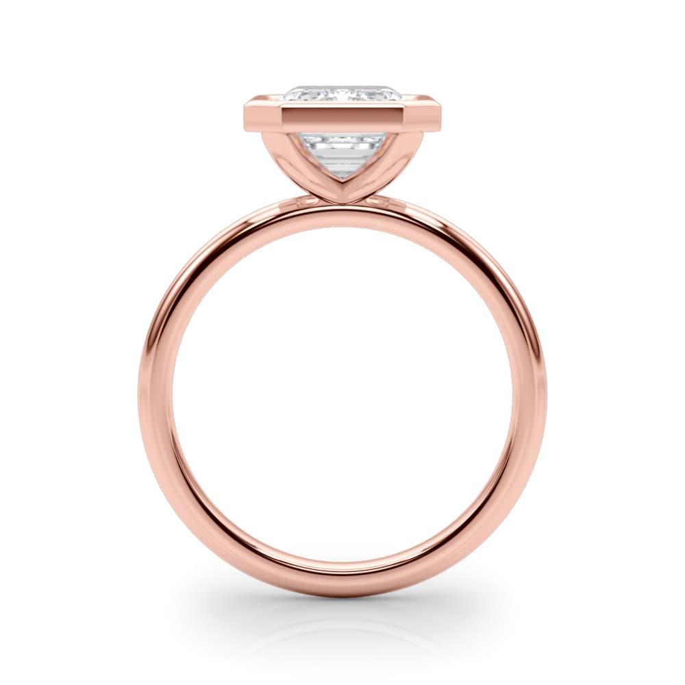 Solitaire Bezel Set Emerald Cut Engagement Ring, style L0264R, Side view in rose gold
