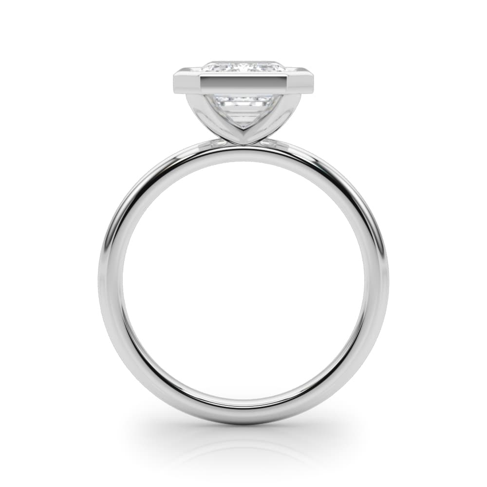Solitaire Bezel Set Emerald Cut Engagement Ring, style L0264R, Side view in white gold or platinum