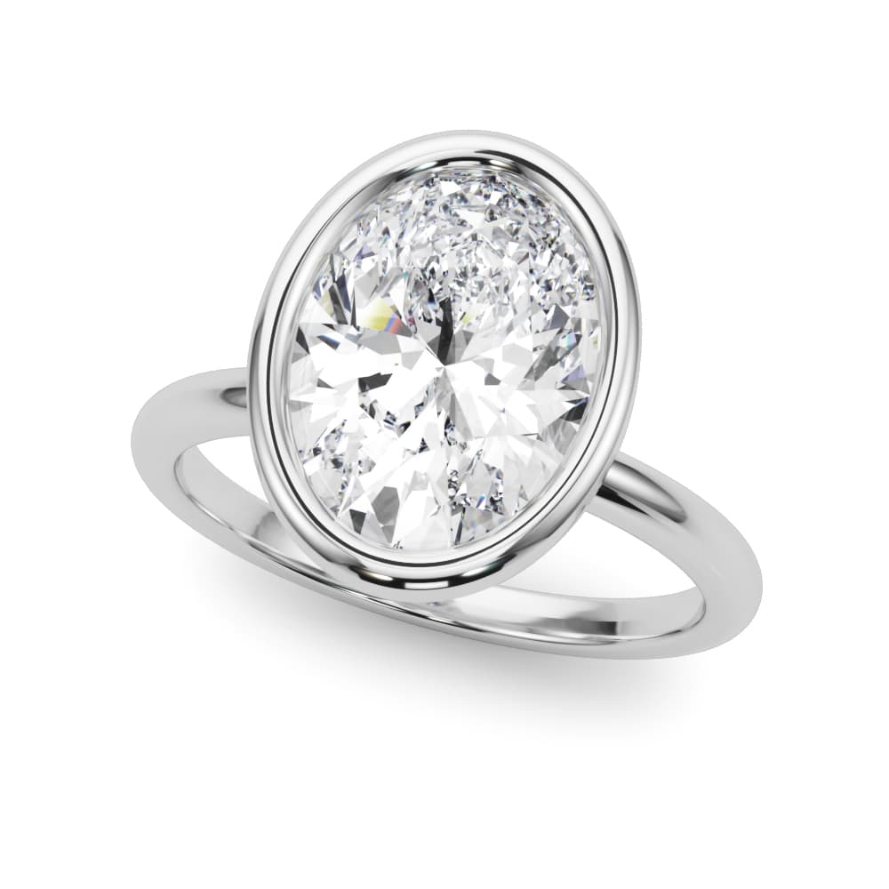 Solitaire Bezel Set Oval Engagement Ring — style L0264R in 14k White Gold