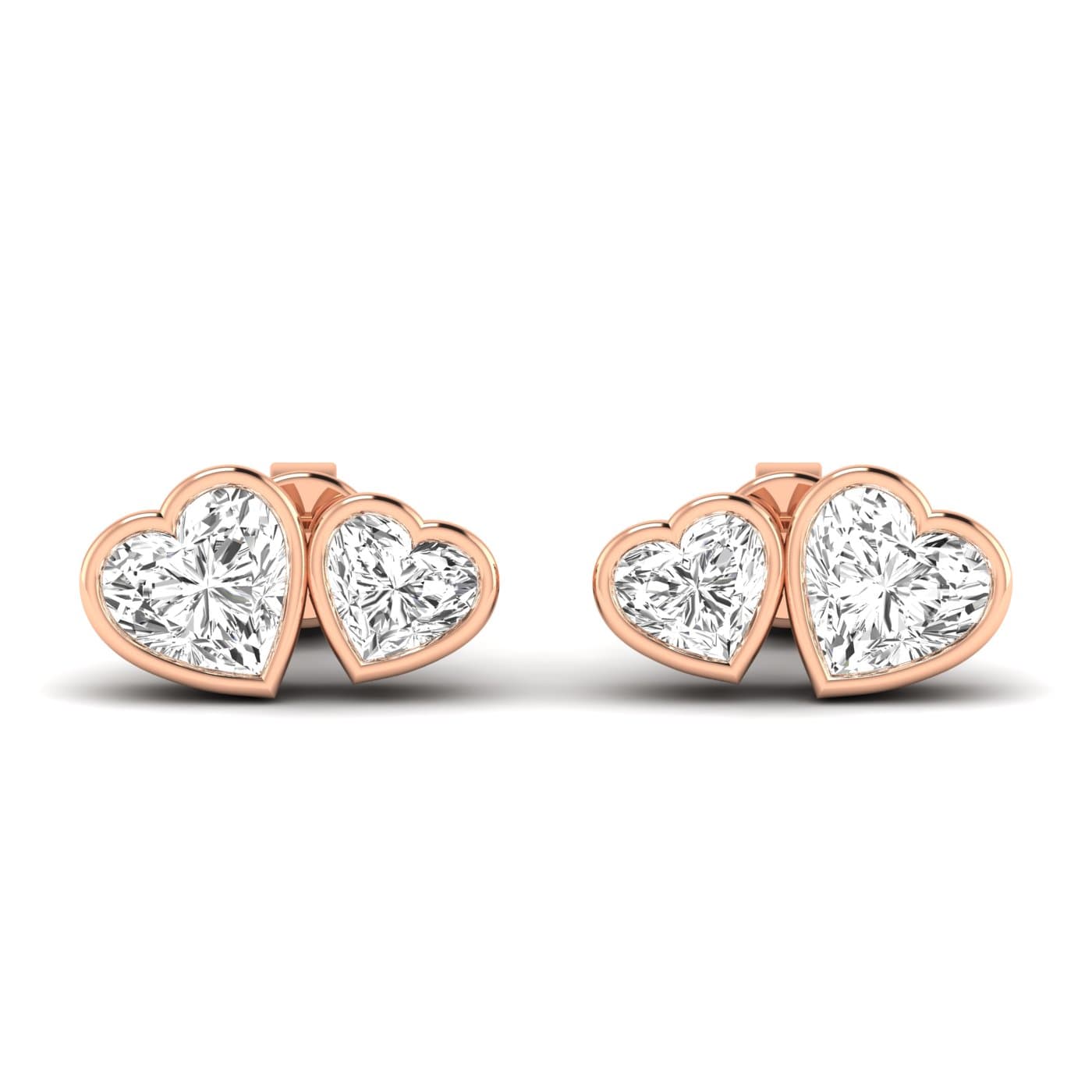Lab Diamond Heart Toi-Et-Moi Bezel Studs 3 Ctw (3 ct. tw.), Front view in rose gold
