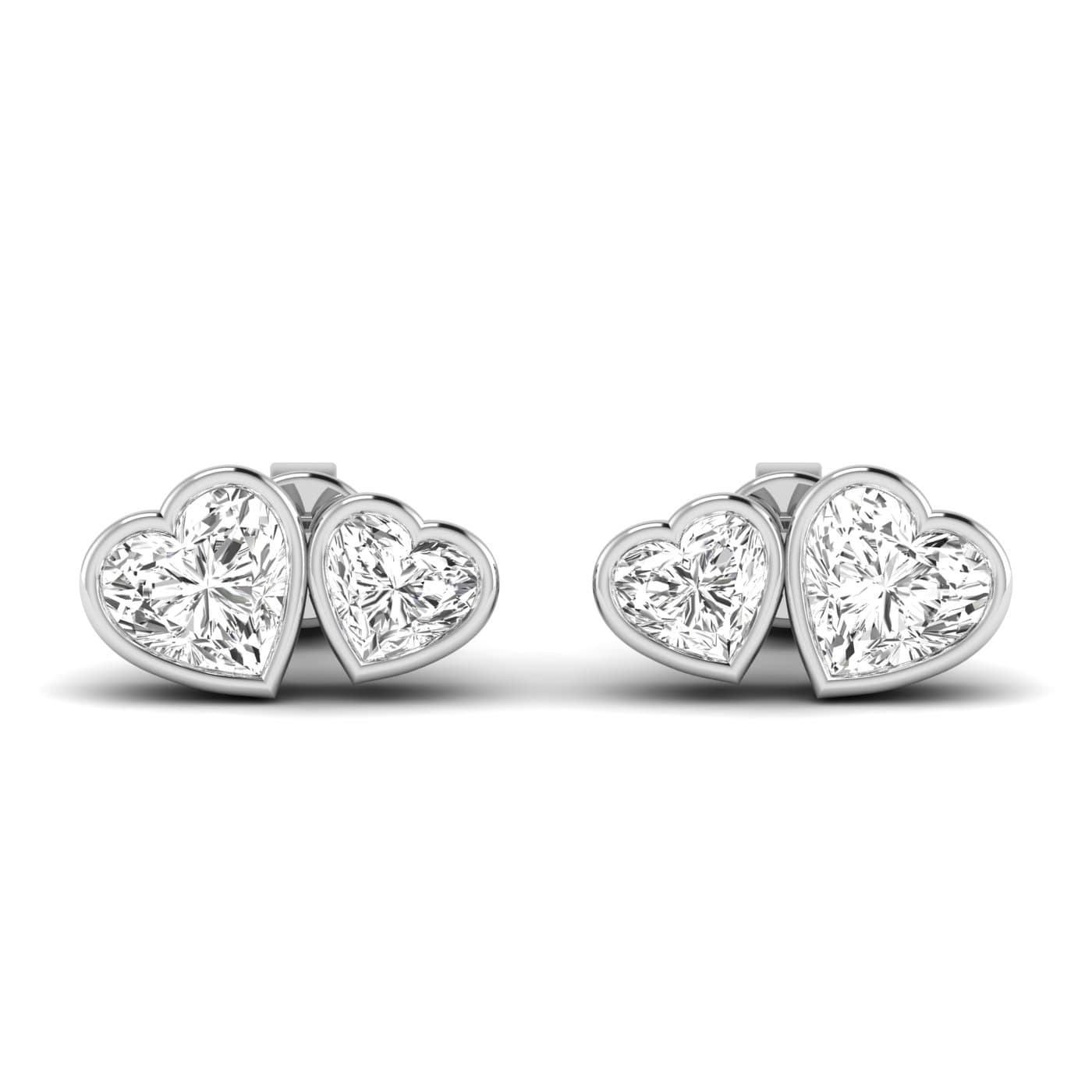 Lab Diamond Heart Toi-Et-Moi Bezel Studs 3 Ctw. — View 1