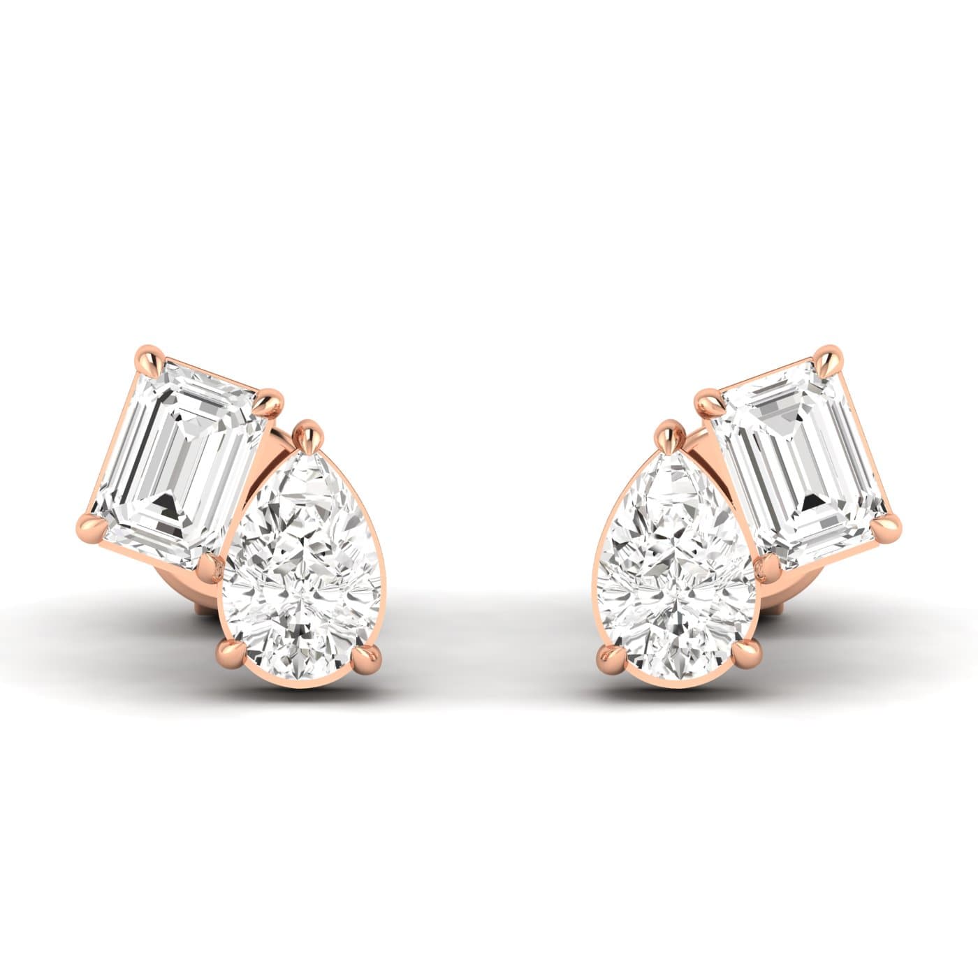 Lab Diamond Multi-Shape Toi Moi Studs 2 Ctw (2 ct. tw.), Front view in rose gold