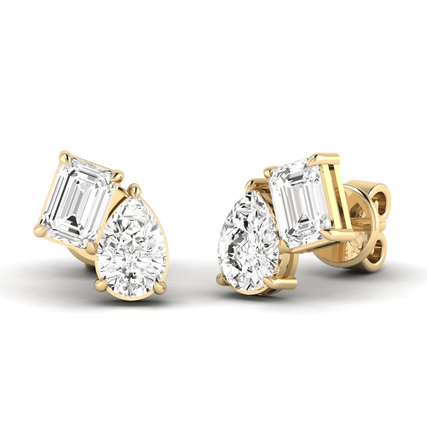 Lab Diamond Multi-Shape Toi Moi Studs 2 Ctw (2 ct. tw.), Angle view in yellow gold