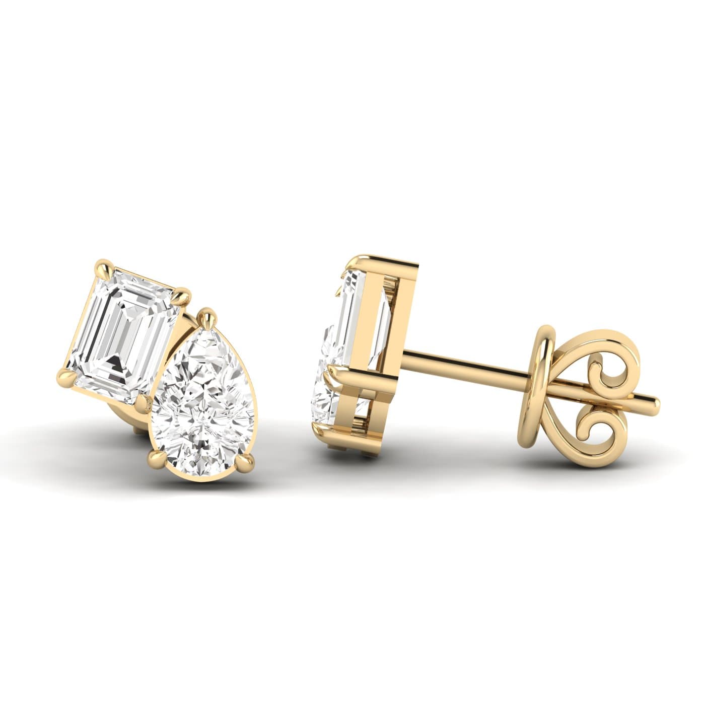 Lab Diamond Multi-Shape Toi Moi Studs 2 Ctw (2 ct. tw.), Side view in yellow gold