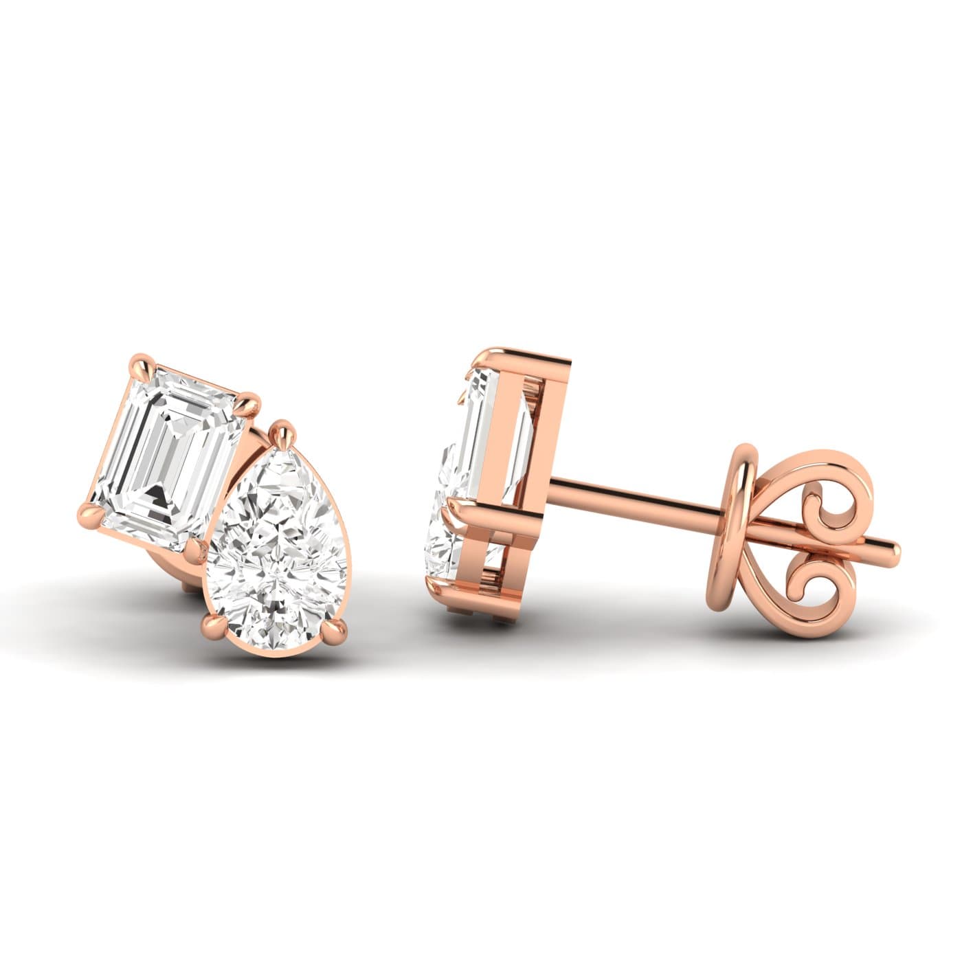 Lab Diamond Multi-Shape Toi Moi Studs 2 Ctw (2 ct. tw.), Side view in rose gold