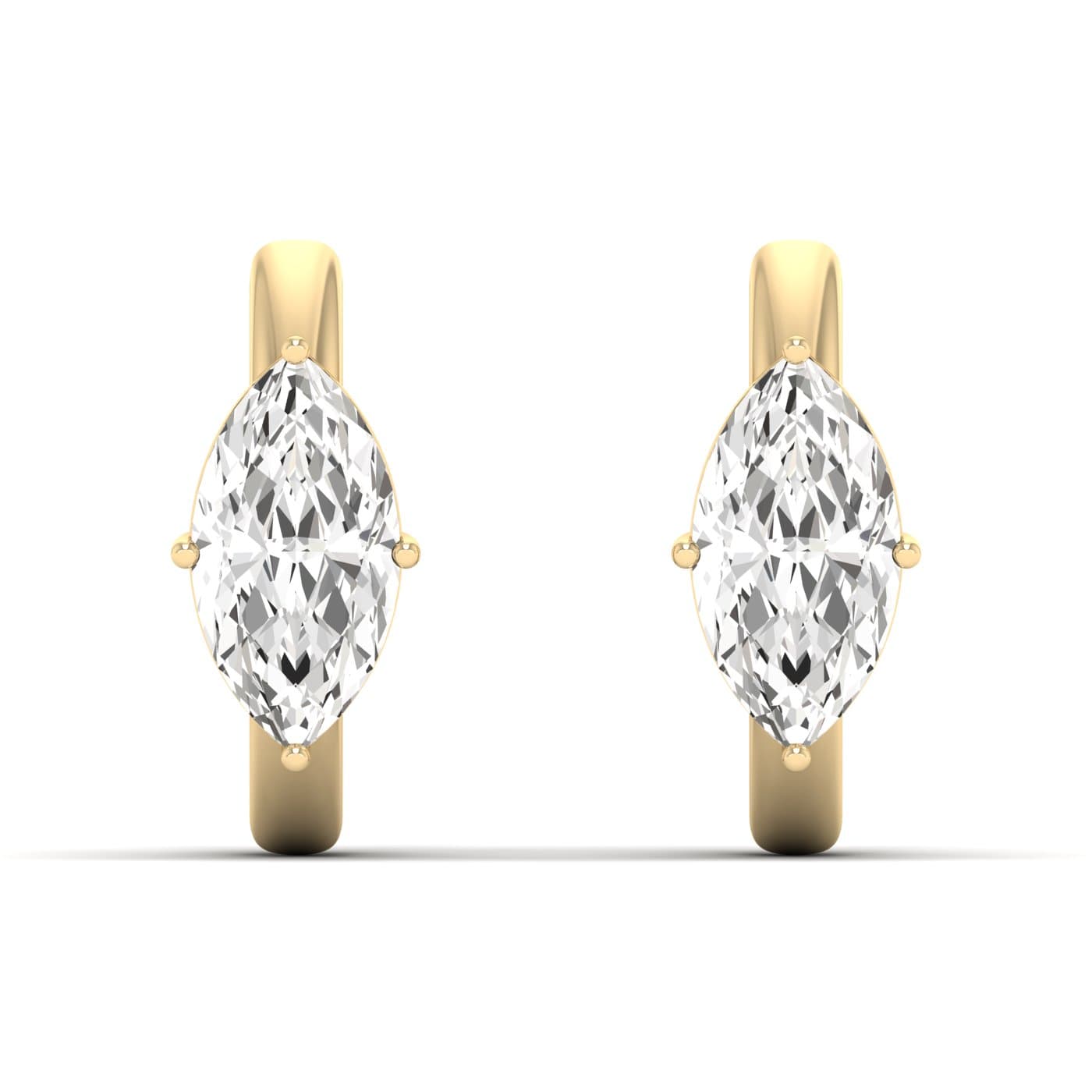 Lab Diamond Marquise Hoop Earrings 1 Ctw (1 ct. tw.), Front view in yellow gold
