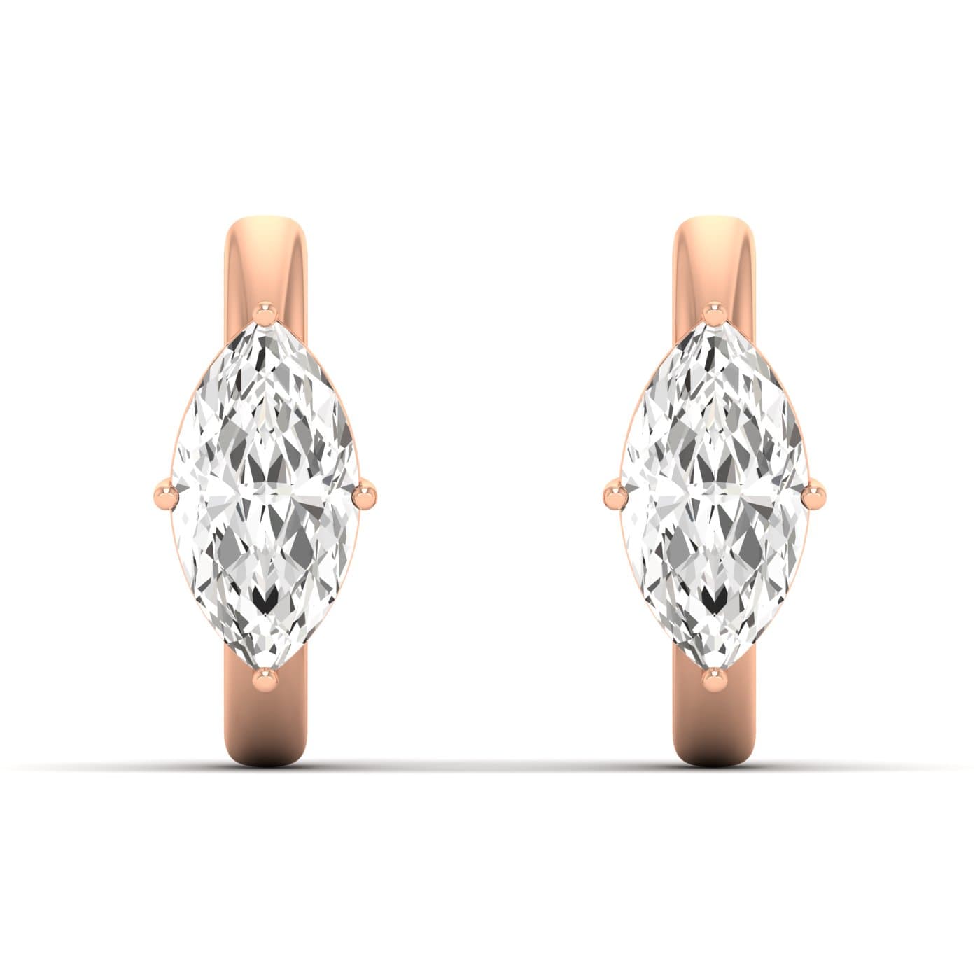 Lab Diamond Marquise Hoop Earrings 1 Ctw (1 ct. tw.), Front view in rose gold