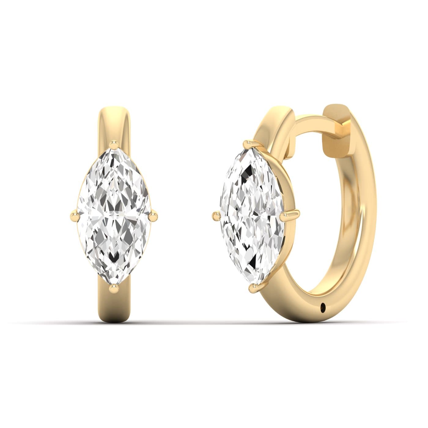 Lab Diamond Marquise Hoop Earrings 1 Ctw (1 ct. tw.), Angle view in yellow gold