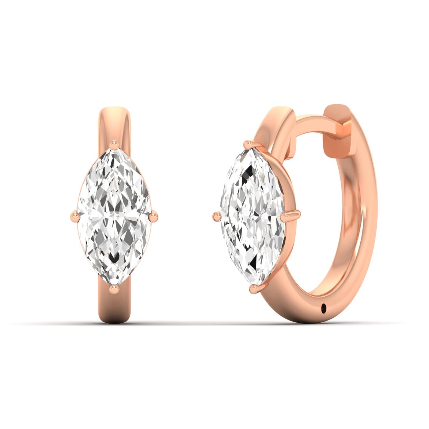 Lab Diamond Marquise Hoop Earrings 1 Ctw (1 ct. tw.), Angle view in rose gold