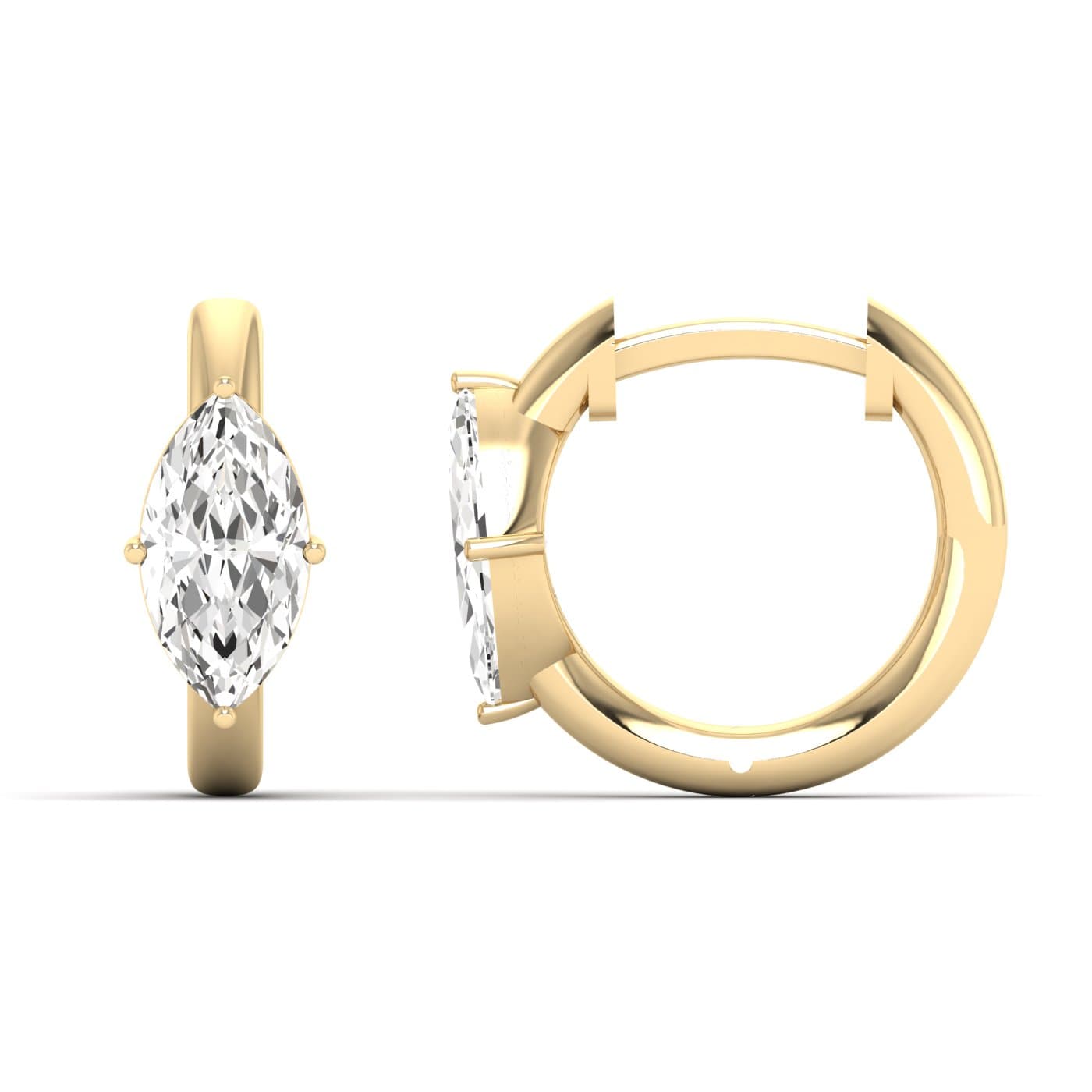 Lab Diamond Marquise Hoop Earrings 1 Ctw (1 ct. tw.), On hand view in yellow gold