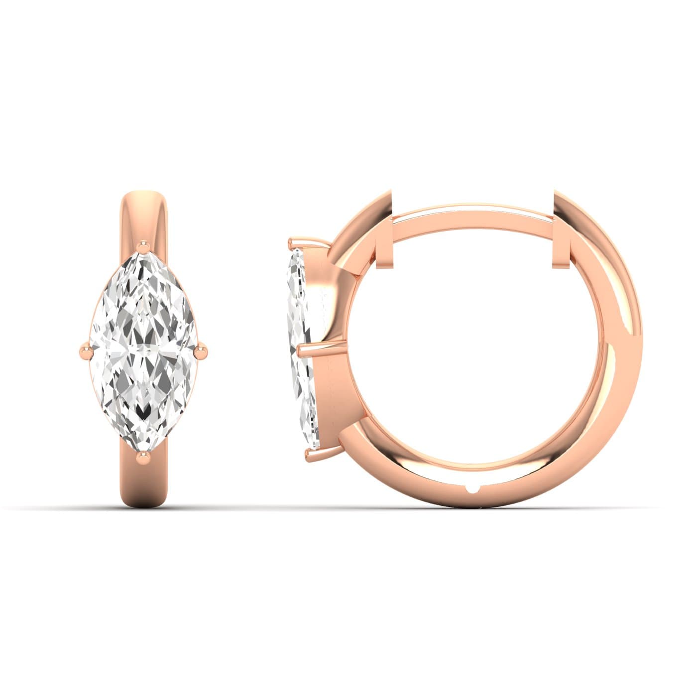Lab Diamond Marquise Hoop Earrings 1 Ctw (1 ct. tw.), Side view in rose gold