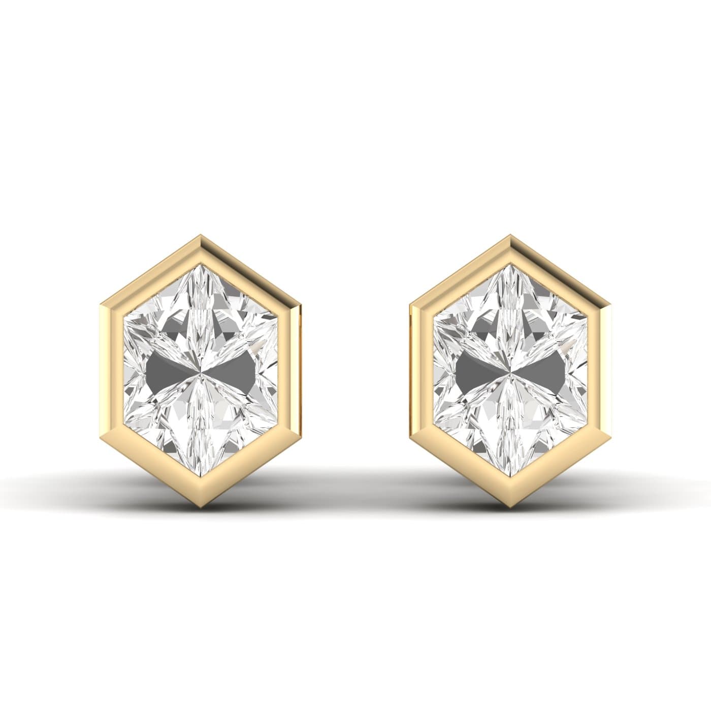 Lab Diamond Long Hexagon Stud Earrings 4 Ctw (4 ct. tw.), Front view in yellow gold
