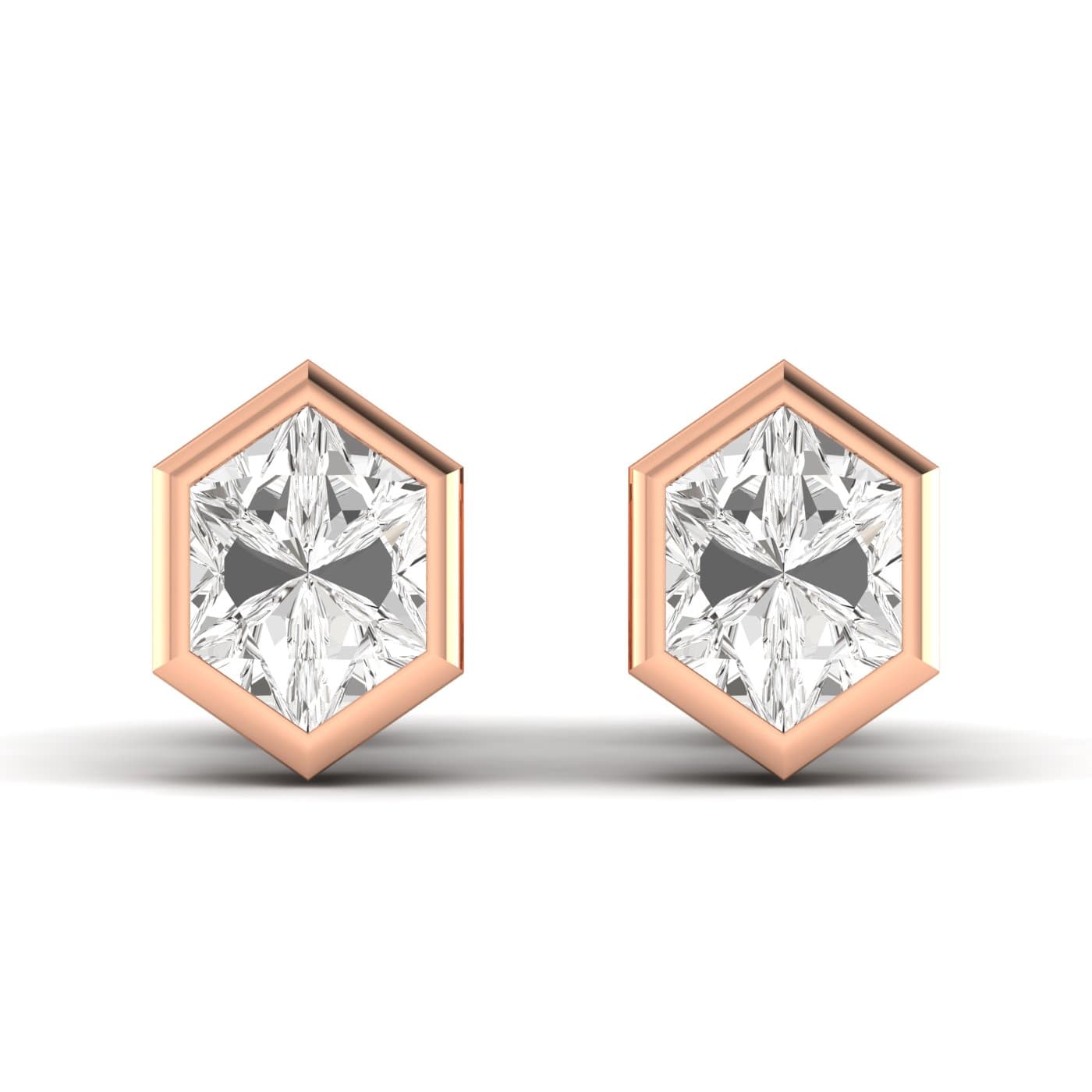 Lab Diamond Long Hexagon Stud Earrings 4 Ctw (4 ct. tw.), Front view in rose gold