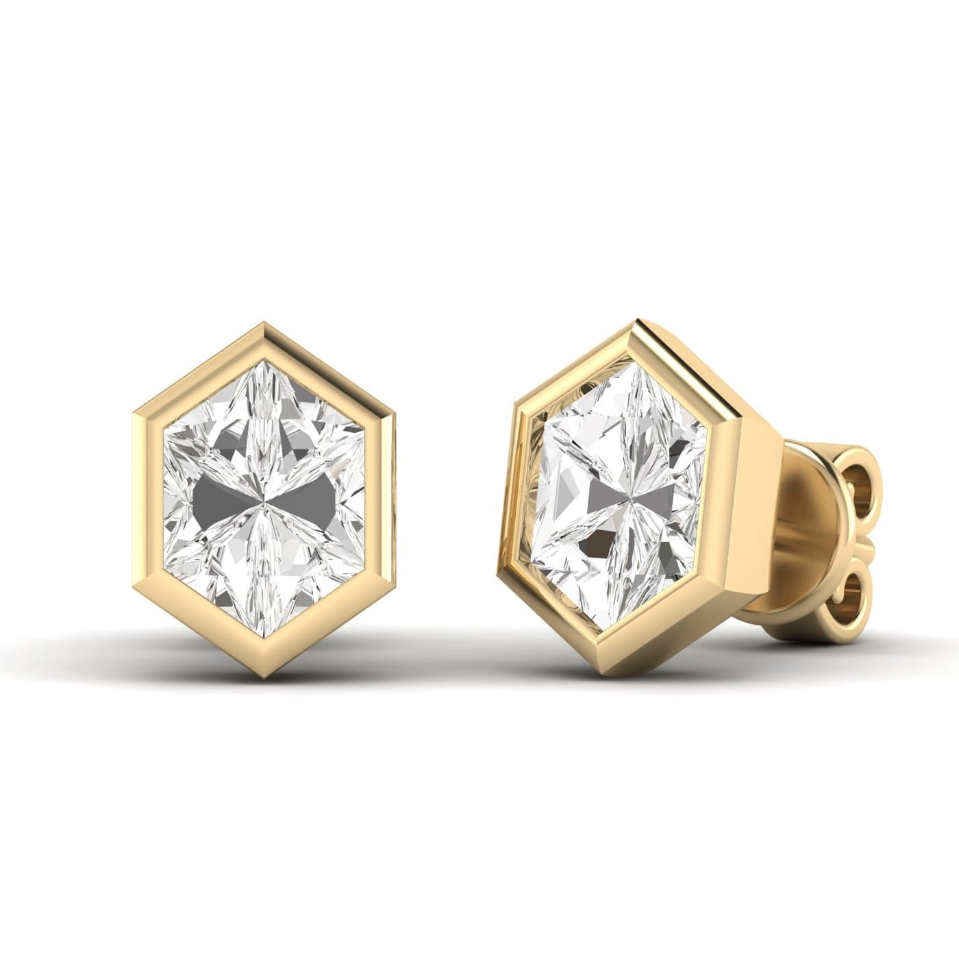 Lab Diamond Long Hexagon Stud Earrings 4 Ctw (4 ct. tw.), Angle view in yellow gold
