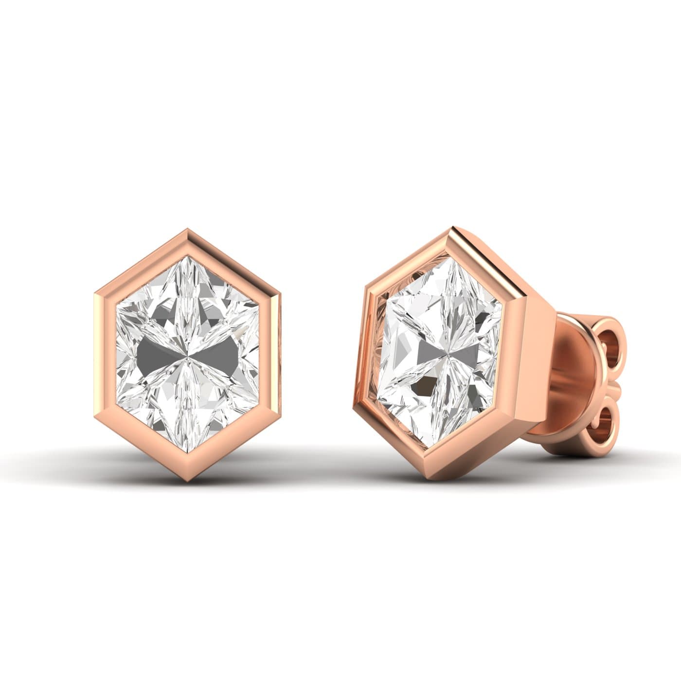 Lab Diamond Long Hexagon Stud Earrings 4 Ctw (4 ct. tw.), Angle view in rose gold