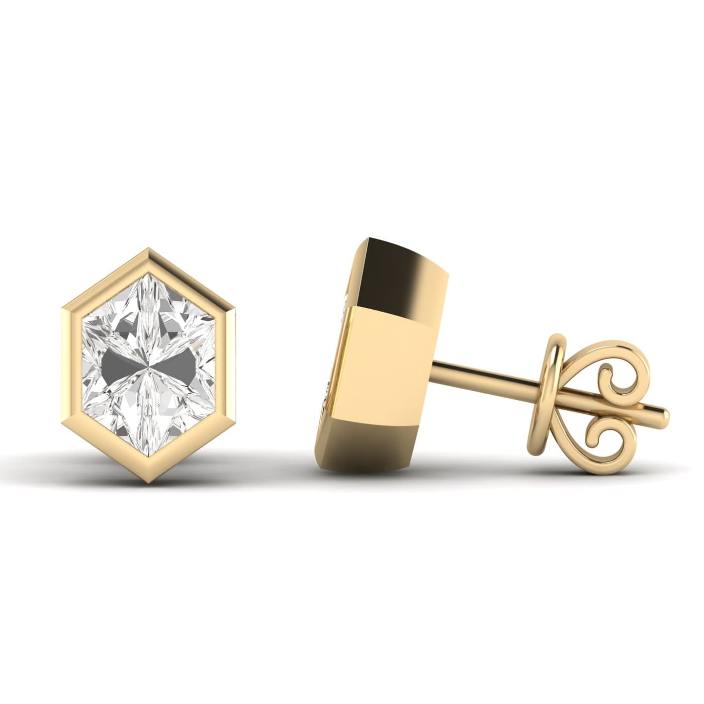 Lab Diamond Long Hexagon Stud Earrings 4 Ctw (4 ct. tw.), Side view in yellow gold