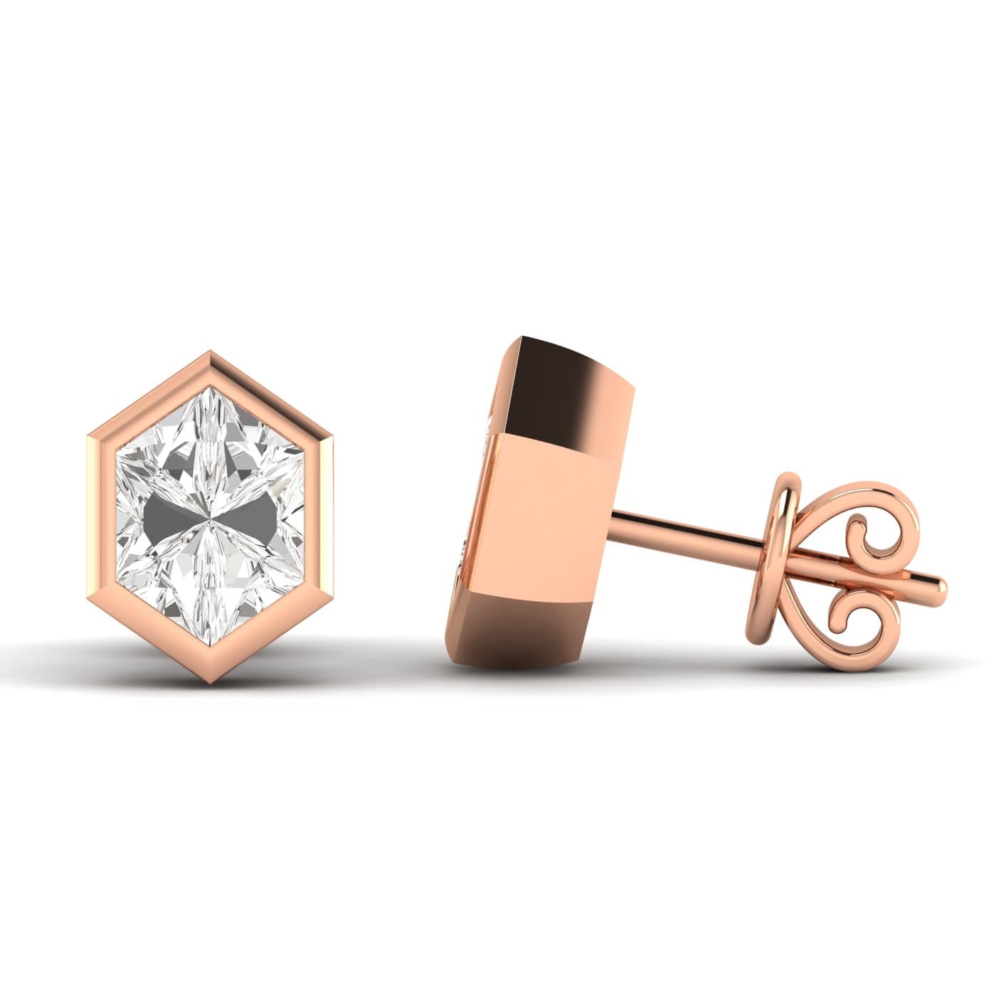 Lab Diamond Long Hexagon Stud Earrings 4 Ctw (4 ct. tw.), Side view in rose gold