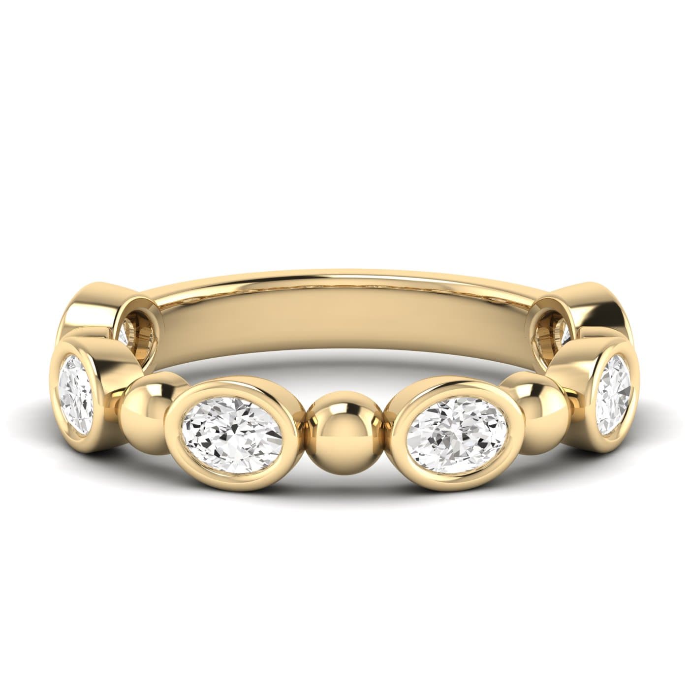 Lab Diamond Alternating Bead & Oval Band 1 Ctw (1 ct. tw.), Front view in yellow gold