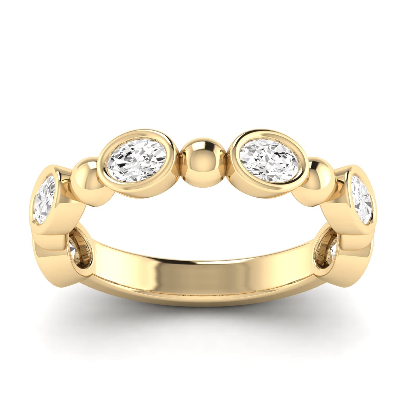 Lab Diamond Alternating Bead & Oval Band 1 Ctw (1 ct. tw.), On hand view in yellow gold