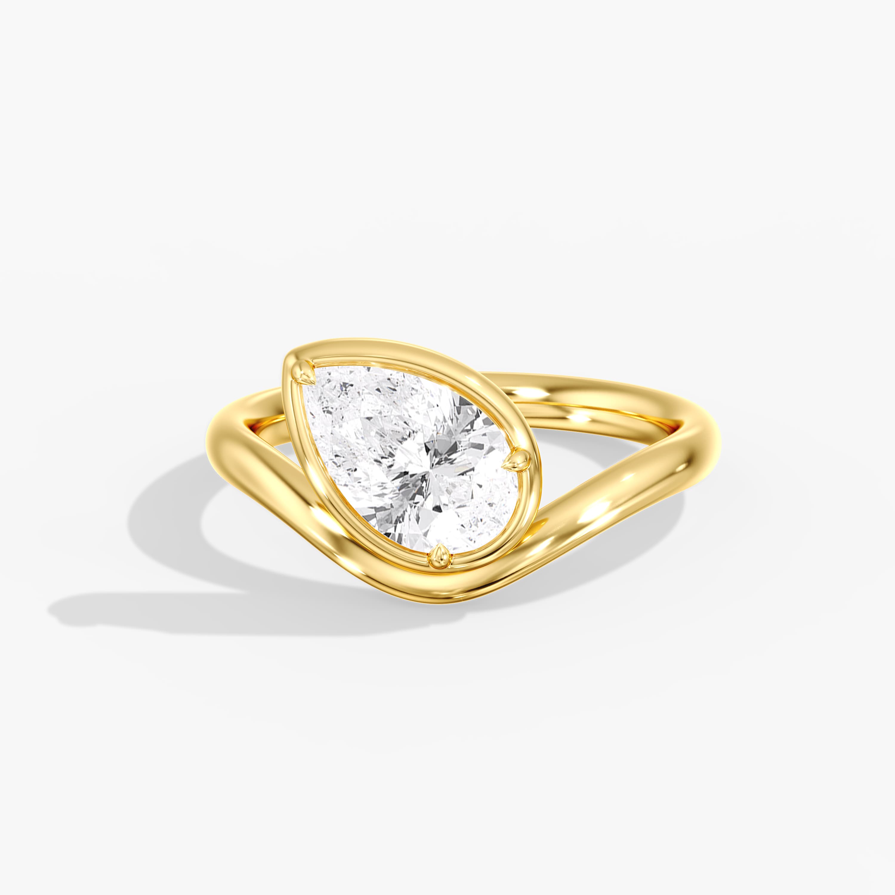 Lab Diamond Solitaire Pear Ring 1 Ctw (1 ct. tw.), Front view in yellow gold