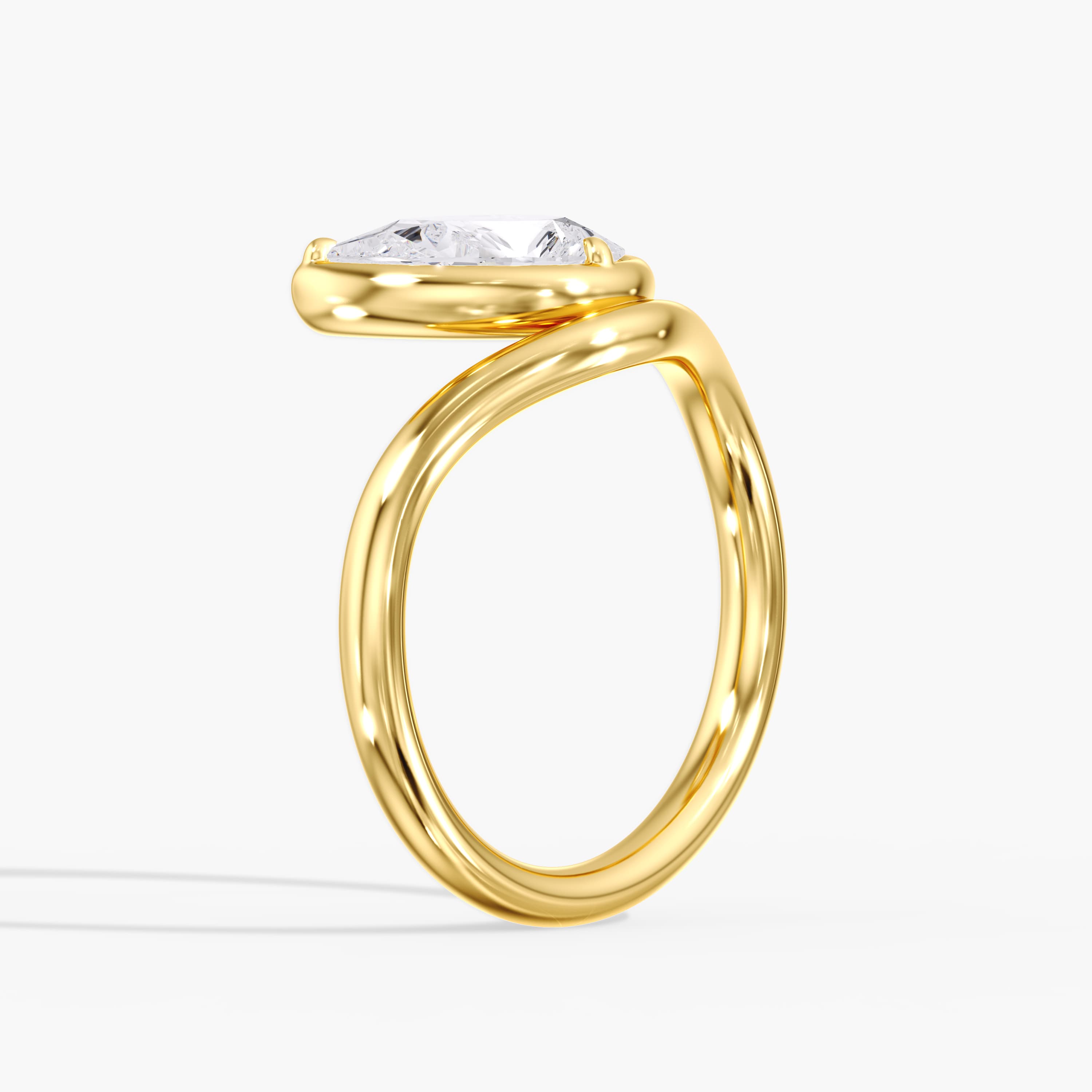Lab Diamond Solitaire Pear Ring 1 Ctw (1 ct. tw.), Angle view in yellow gold