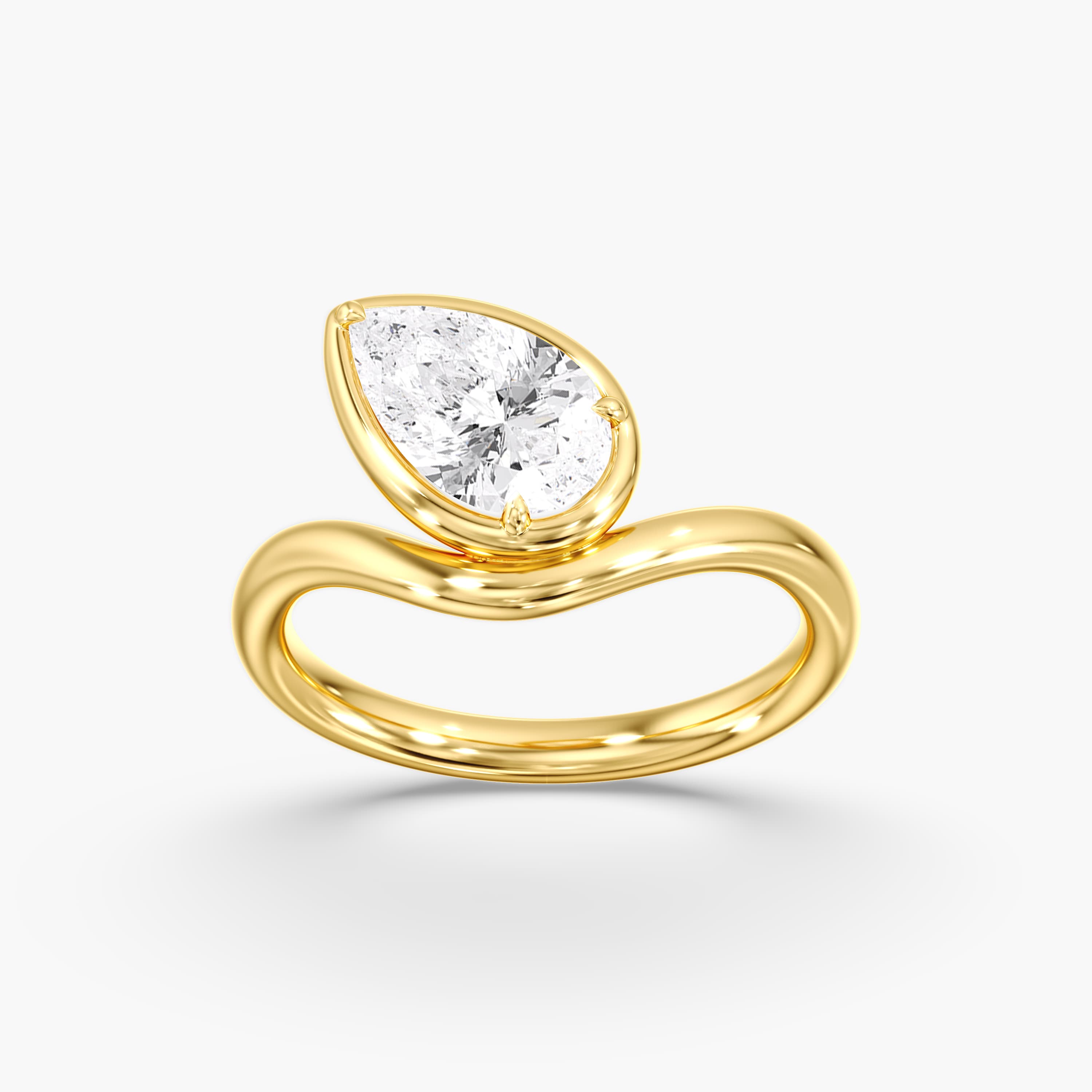 Lab Diamond Solitaire Pear Ring 1 Ctw (1 ct. tw.), On hand view in yellow gold