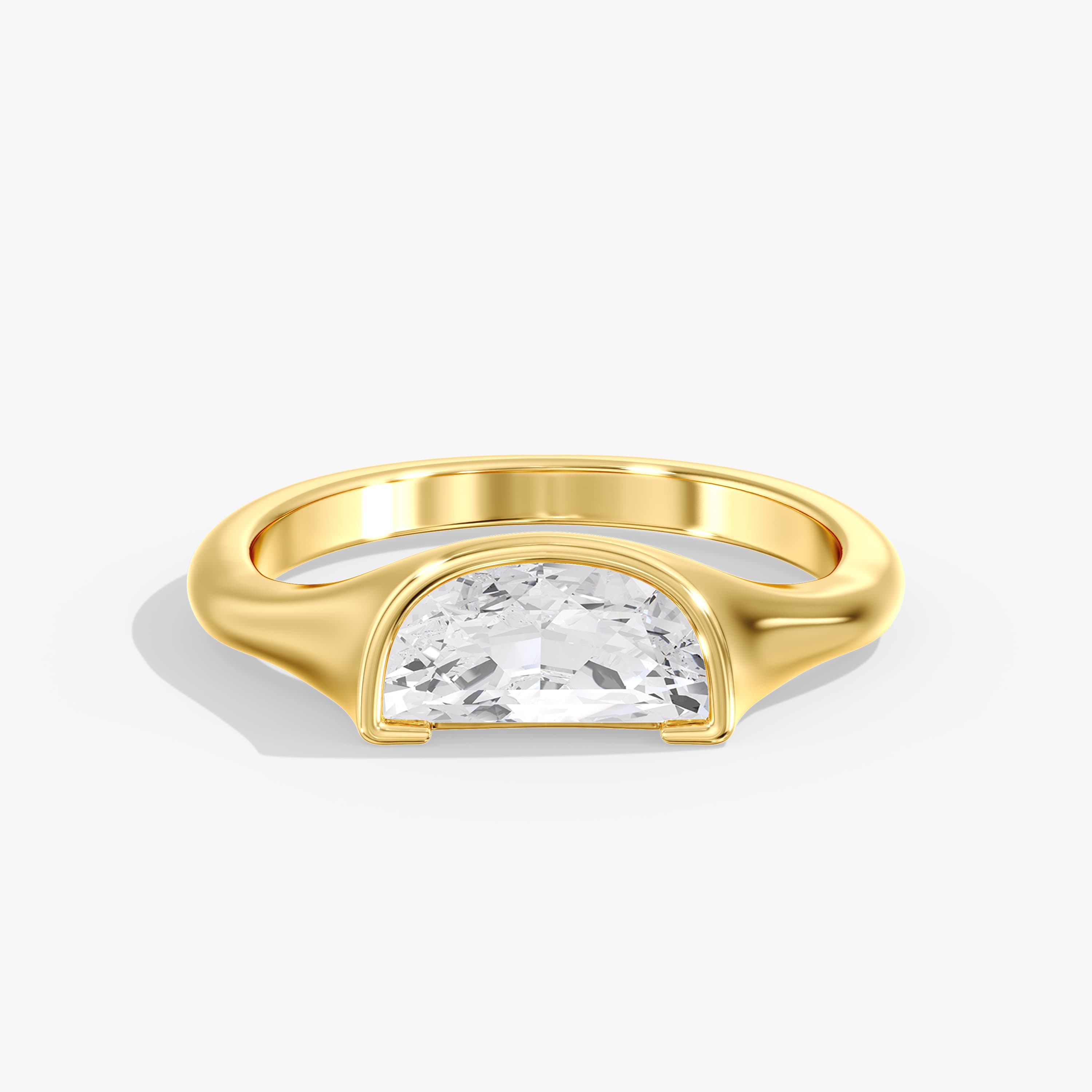 Lab Diamond Half Moon Half Bezel Ring 1 Ctw (1 ct. tw.), Front view in yellow gold