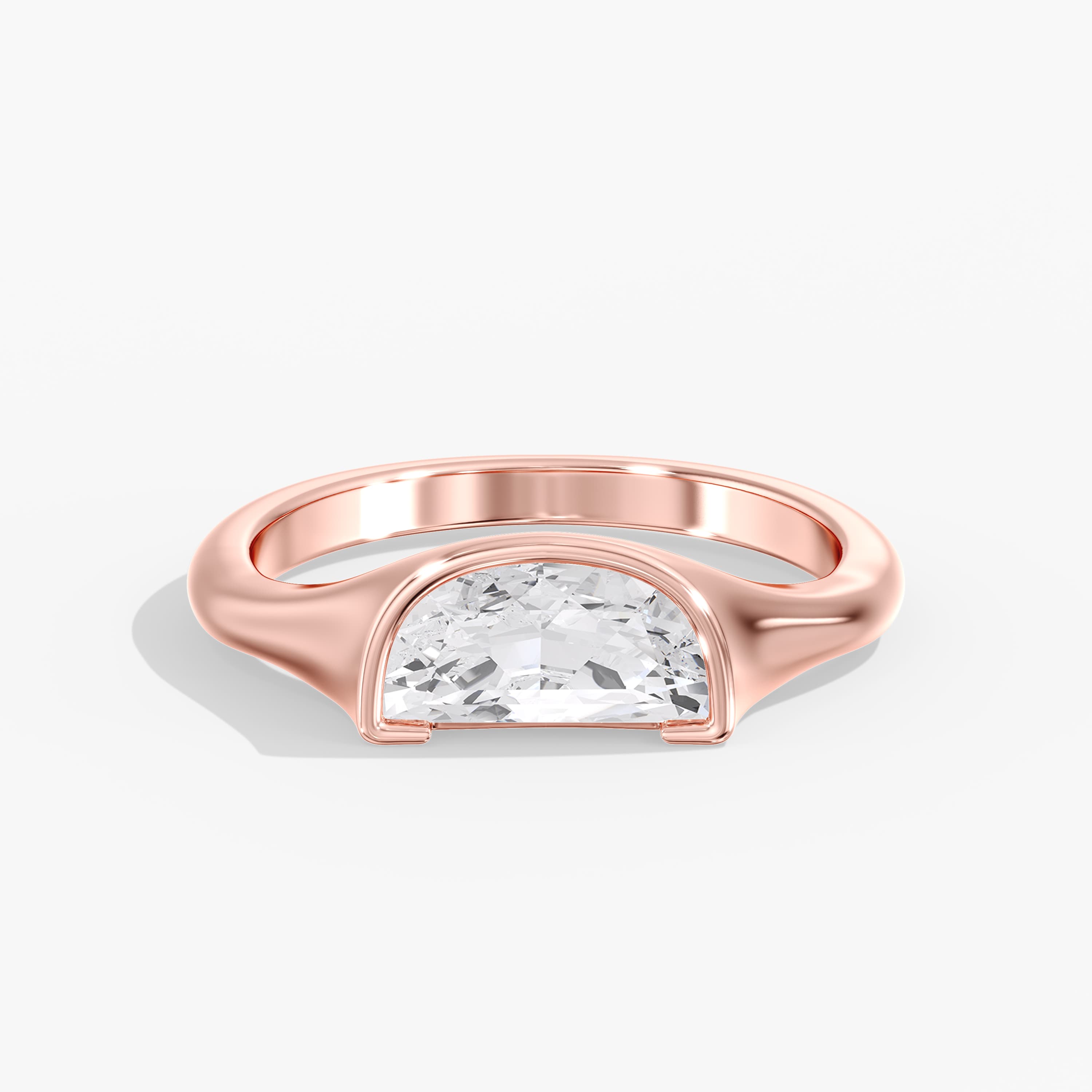 Lab Diamond Half Moon Half Bezel Ring 1 Ctw (1 ct. tw.), Front view in rose gold