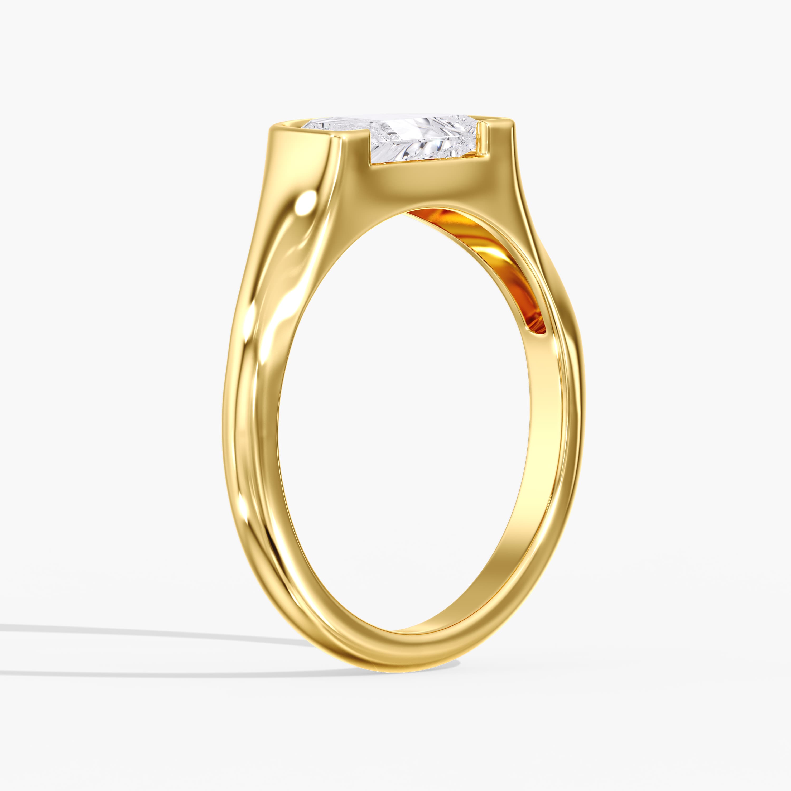 Lab Diamond Half Moon Half Bezel Ring 1 Ctw (1 ct. tw.), Angle view in yellow gold