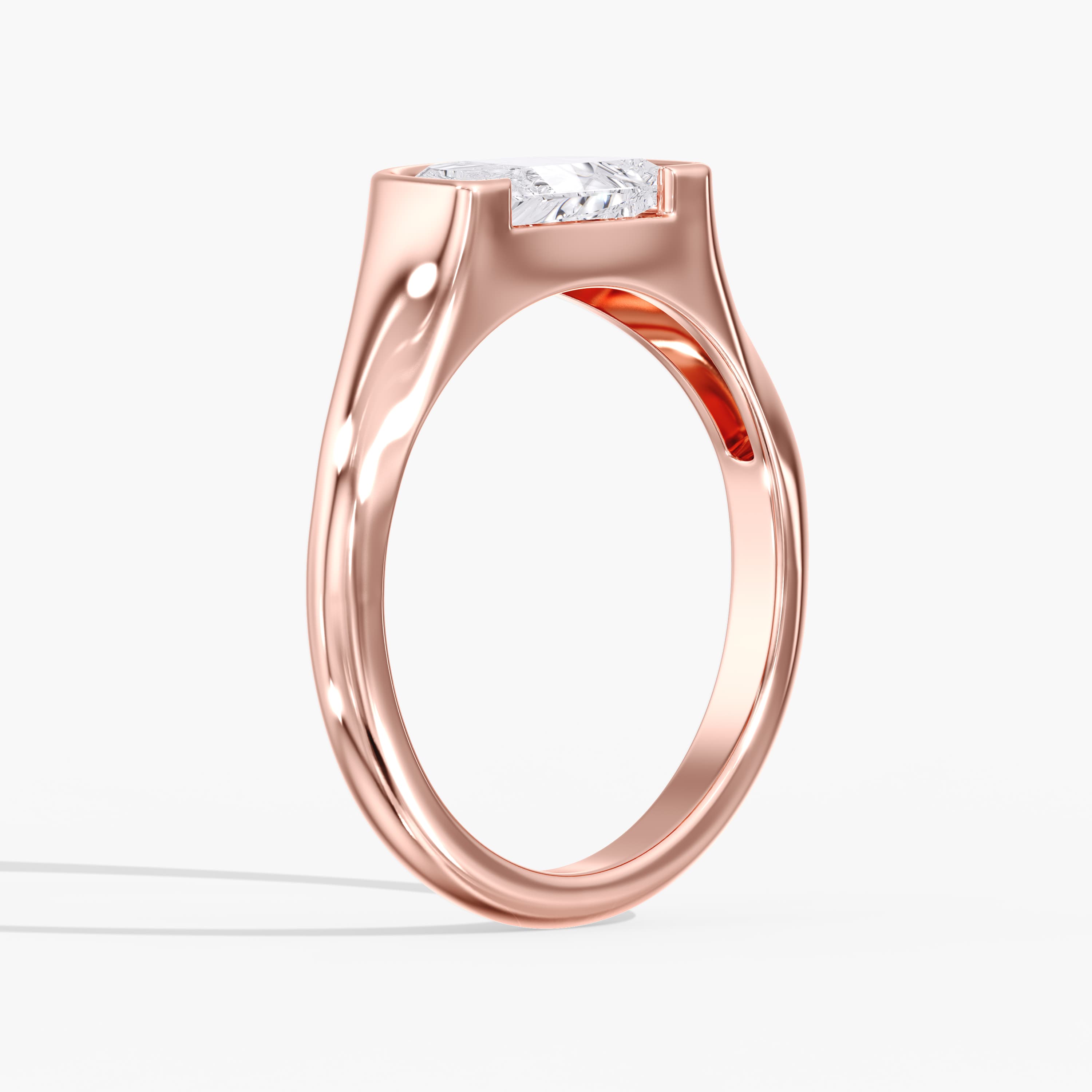 Lab Diamond Half Moon Half Bezel Ring 1 Ctw (1 ct. tw.), Angle view in rose gold