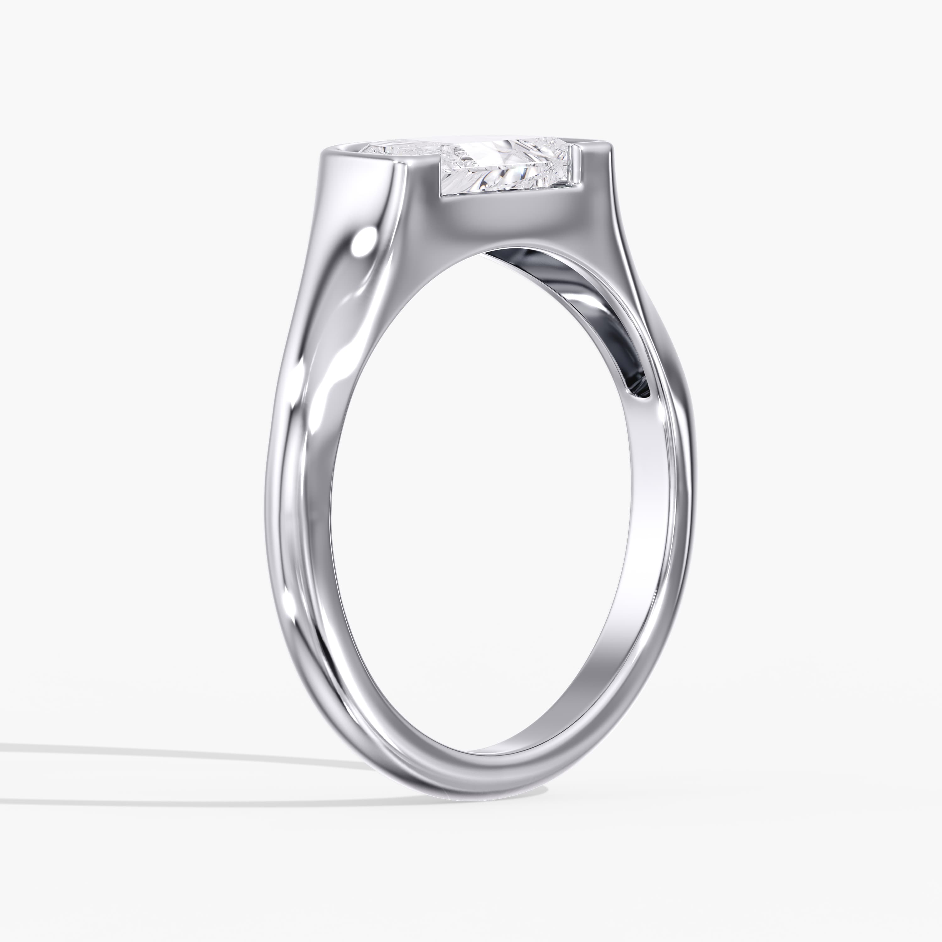 Lab Diamond Half Moon Half Bezel Ring 1 Ctw (1 ct. tw.), Angle view in white gold or platinum