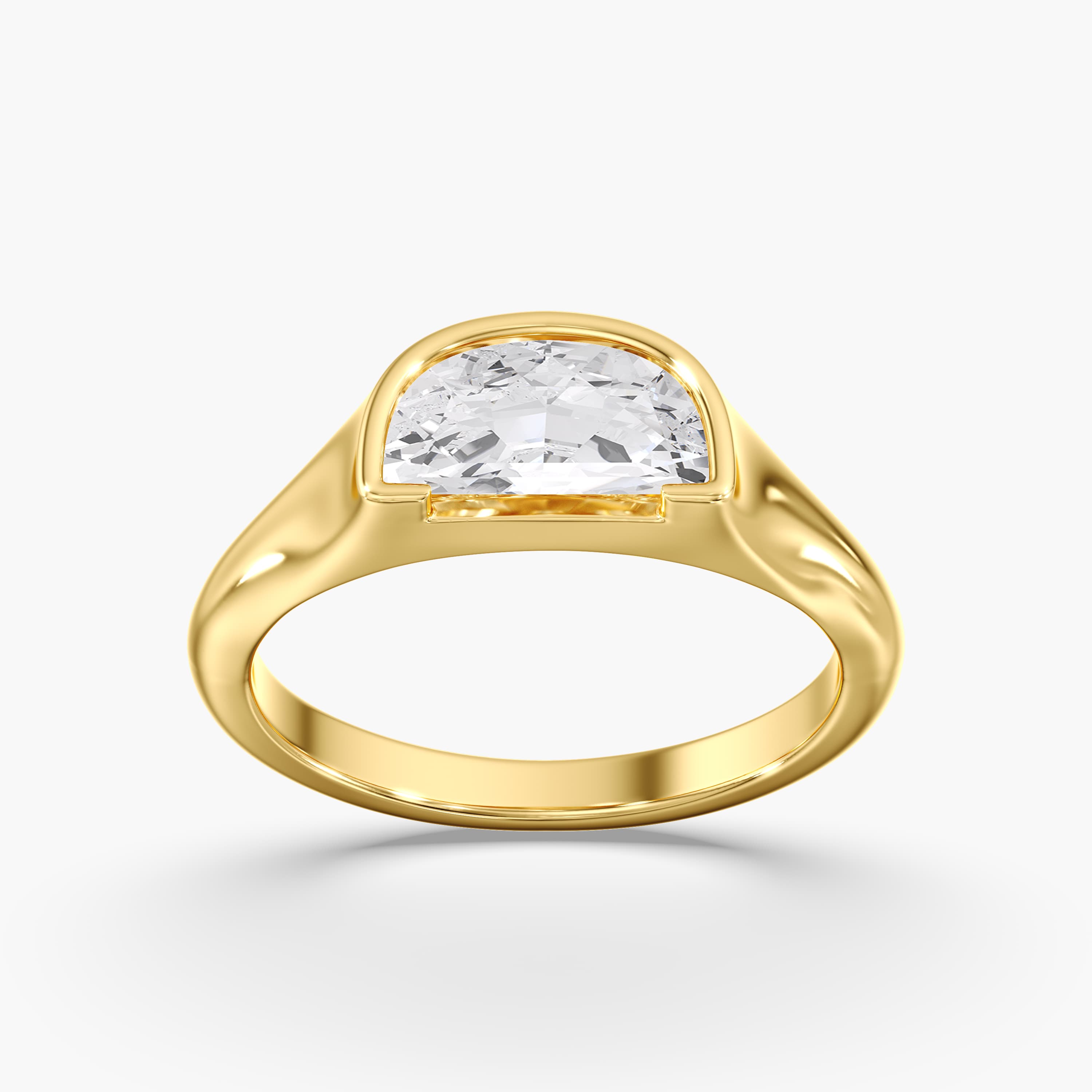 Lab Diamond Half Moon Half Bezel Ring 1 Ctw (1 ct. tw.), On hand view in yellow gold