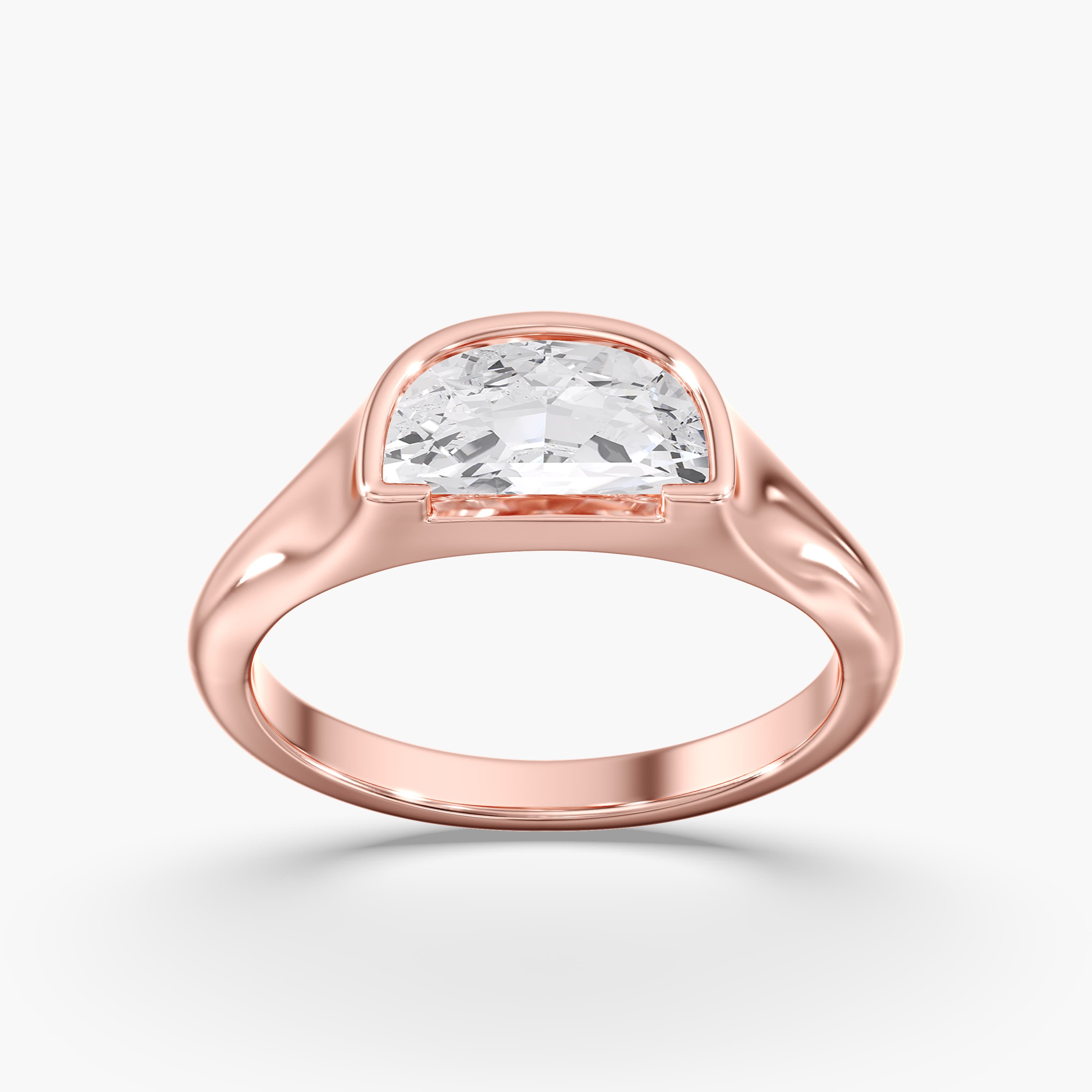 Lab Diamond Half Moon Half Bezel Ring 1 Ctw (1 ct. tw.), On hand view in rose gold