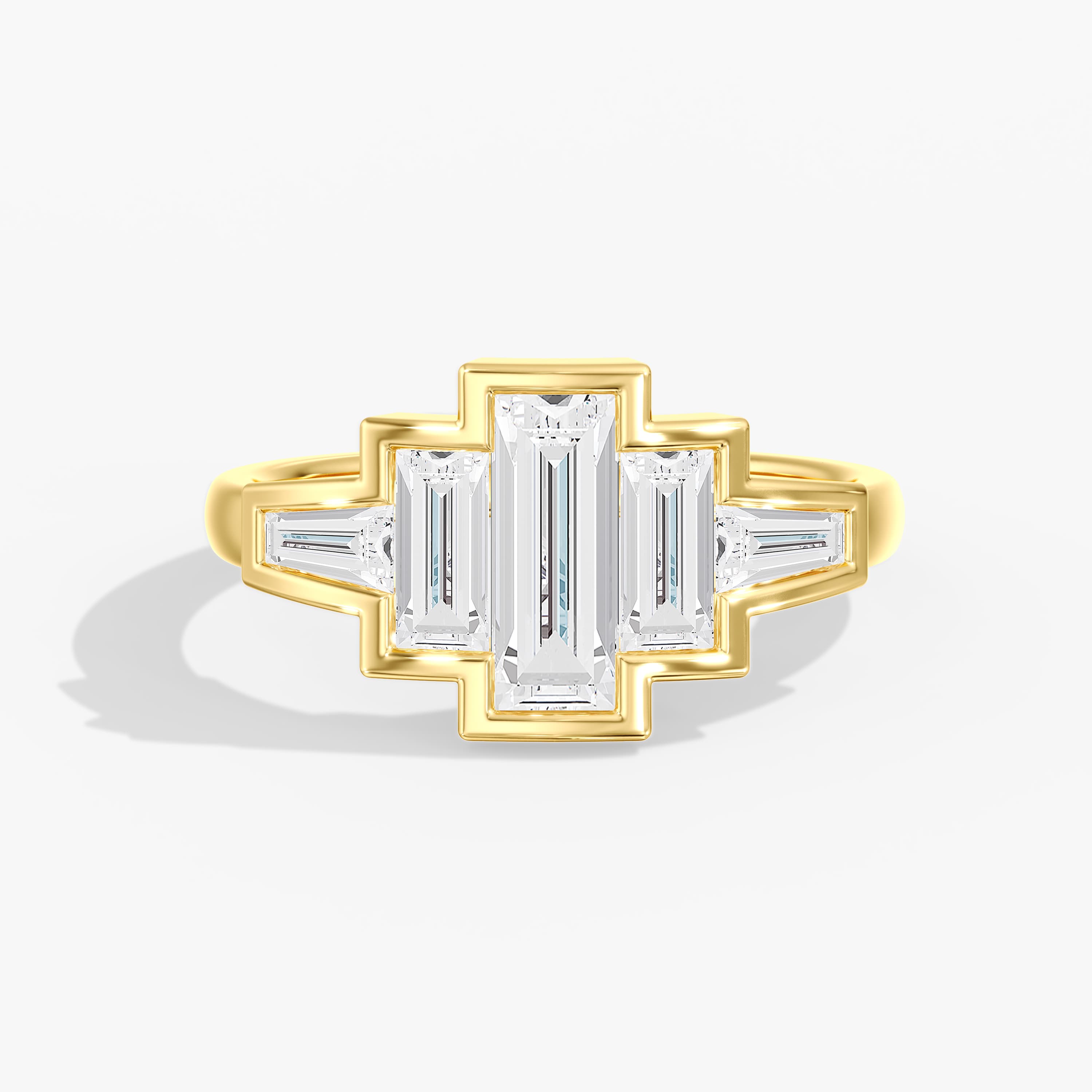 Lab Diamond Bezel Baguette Ring 2 Ctw (2 ct. tw.), Front view in yellow gold