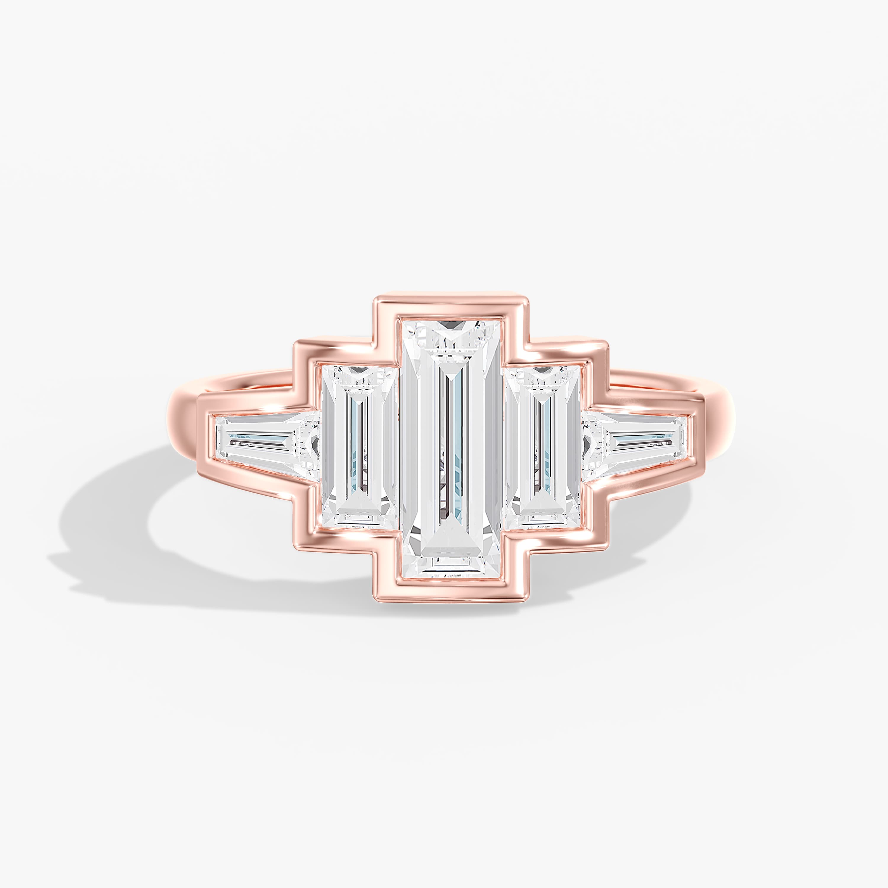 Lab Diamond Bezel Baguette Ring 2 Ctw (2 ct. tw.), Front view in rose gold