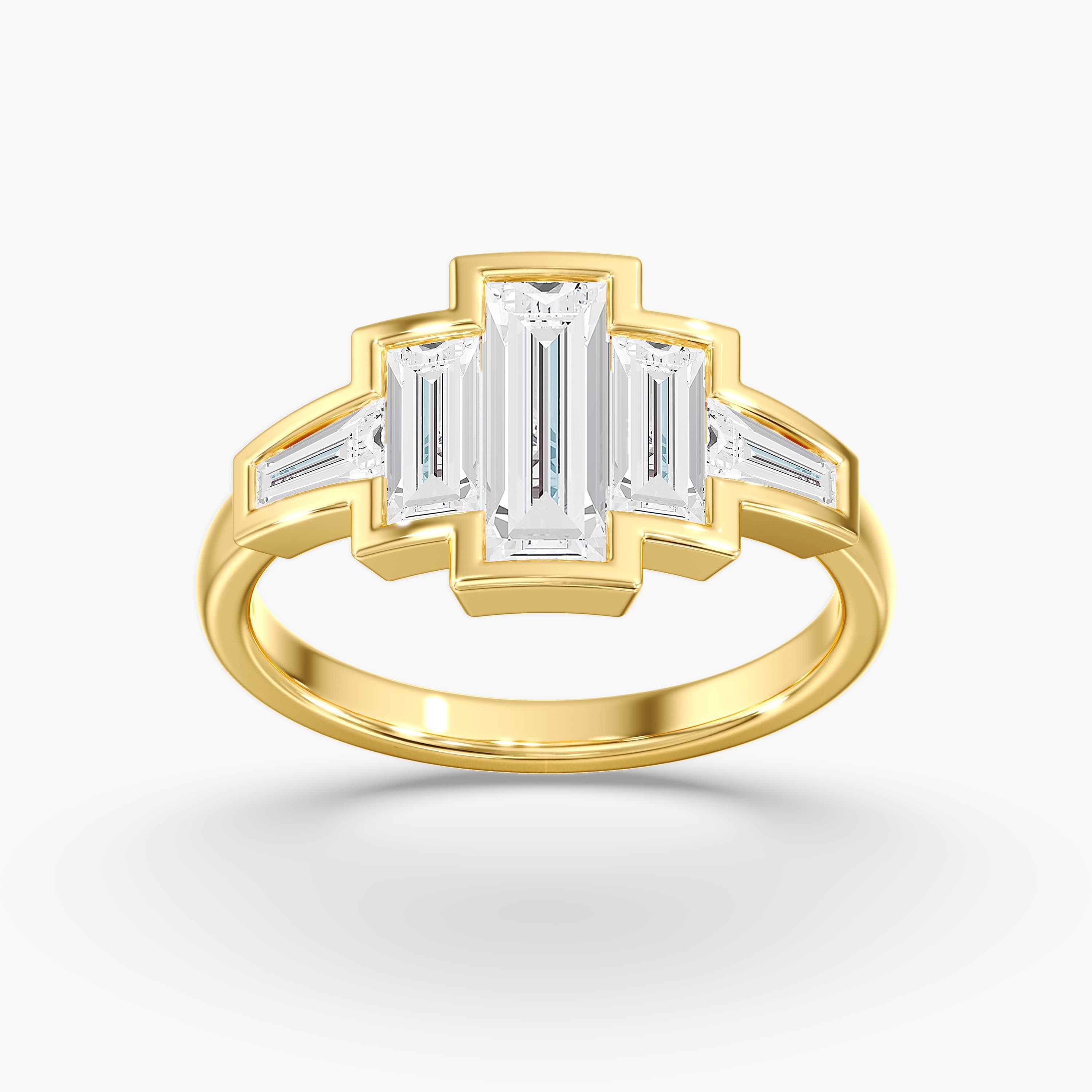 Lab Diamond Bezel Baguette Ring 2 Ctw (2 ct. tw.), On hand view in yellow gold