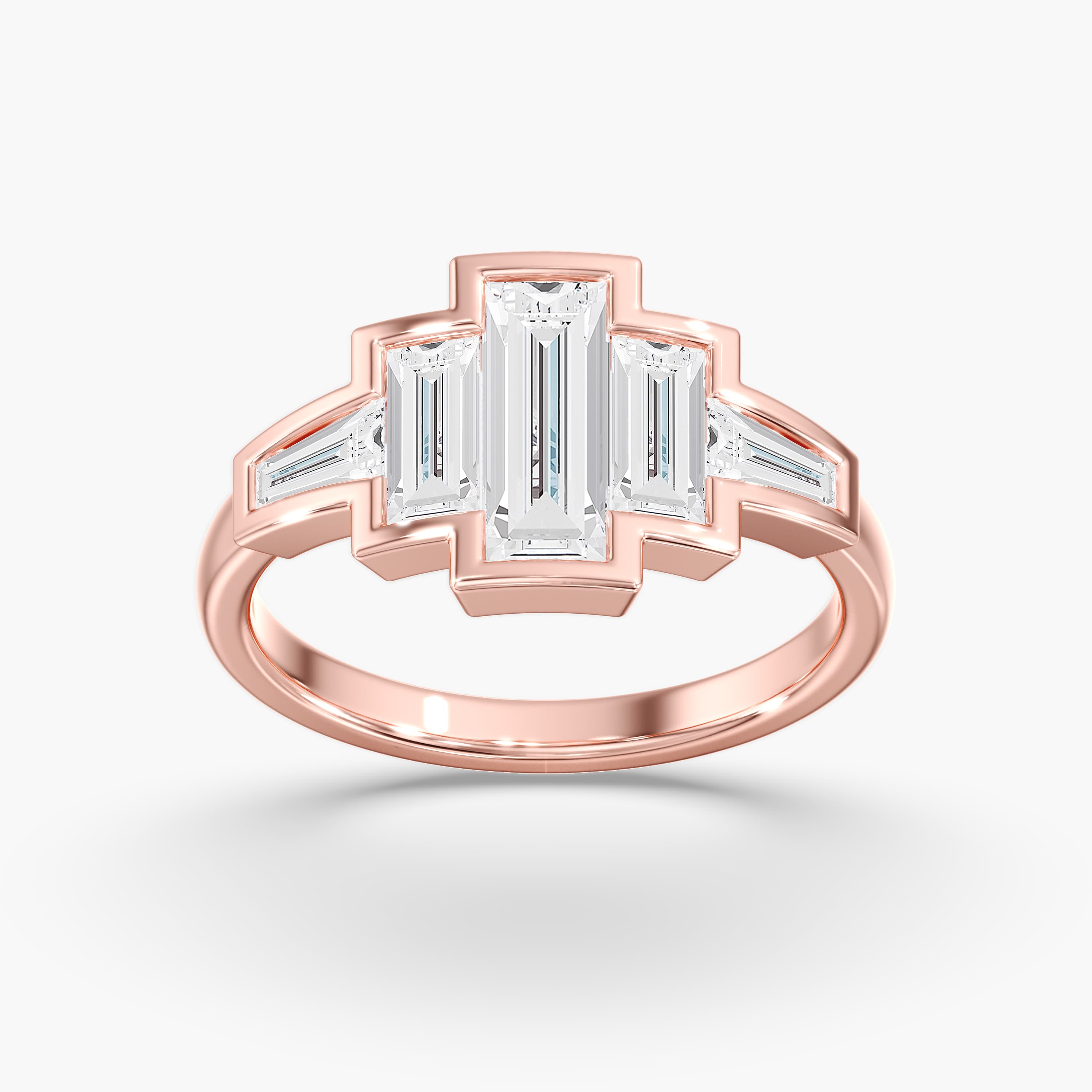 Lab Diamond Bezel Baguette Ring 2 Ctw (2 ct. tw.), On hand view in rose gold