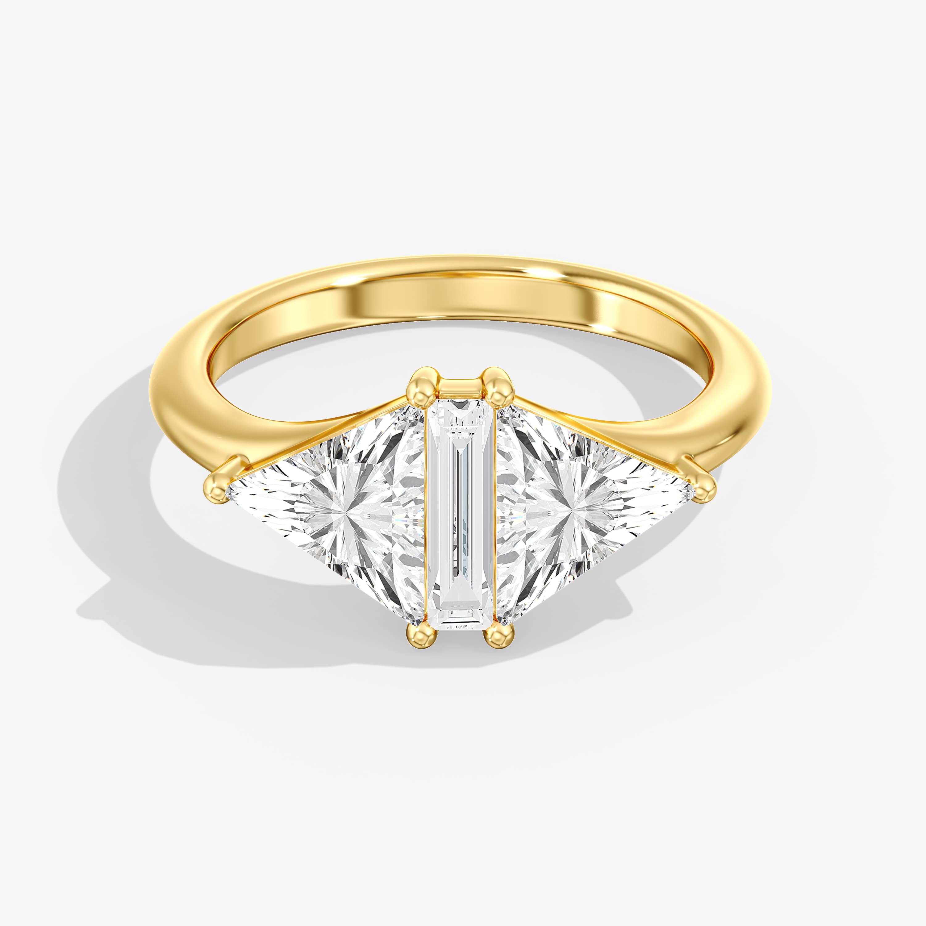 Lab Diamond 3-Stone Triangle Ring 2 1/2 Ctw (2 1/2 ct. tw.), Front view in yellow gold
