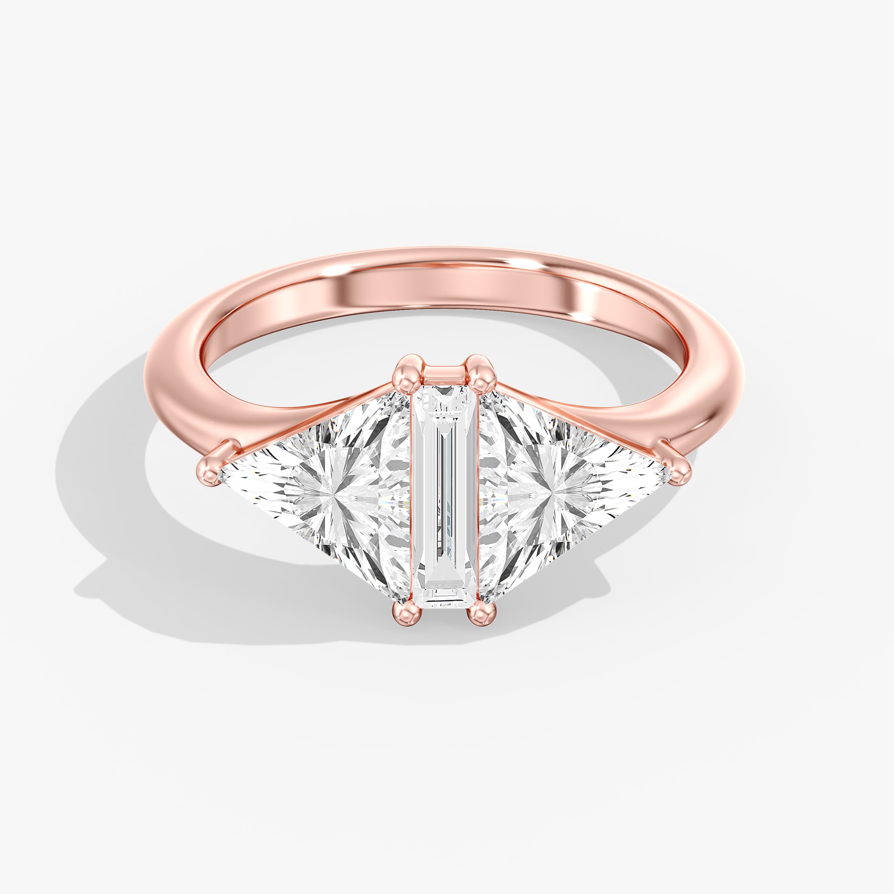 Lab Diamond 3-Stone Triangle Ring 2 1/2 Ctw (2 1/2 ct. tw.), Front view in rose gold