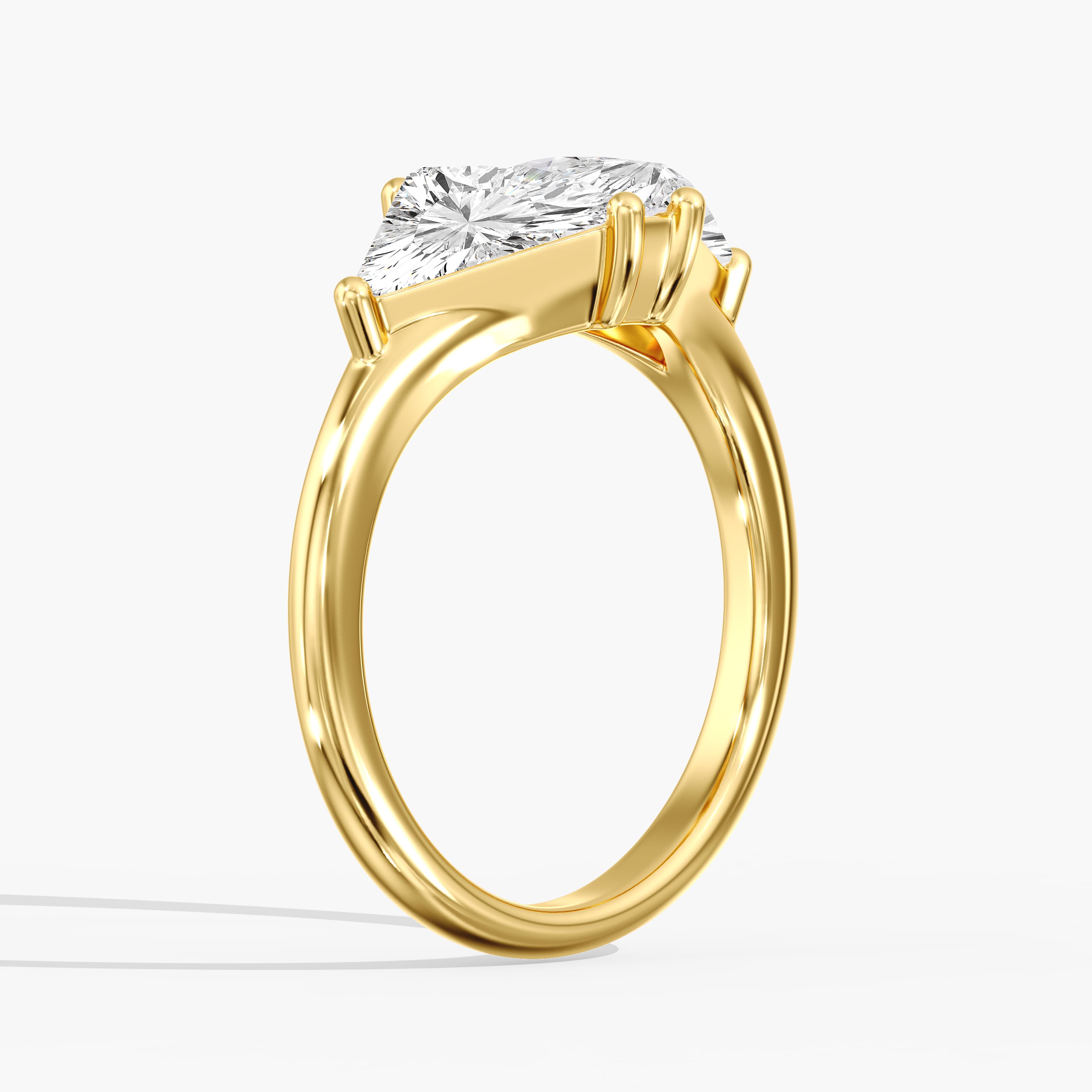 Lab Diamond 3-Stone Triangle Ring 2 1/2 Ctw (2 1/2 ct. tw.), Angle view in yellow gold