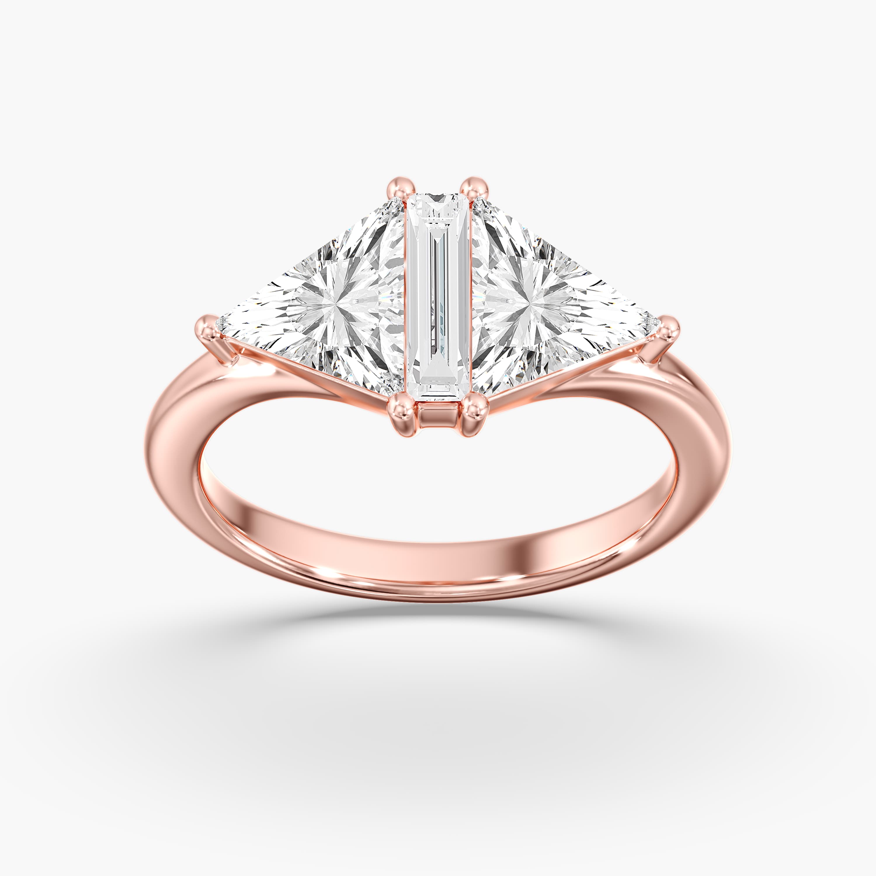 Lab Diamond 3-Stone Triangle Ring 2 1/2 Ctw (2 1/2 ct. tw.), On hand view in rose gold