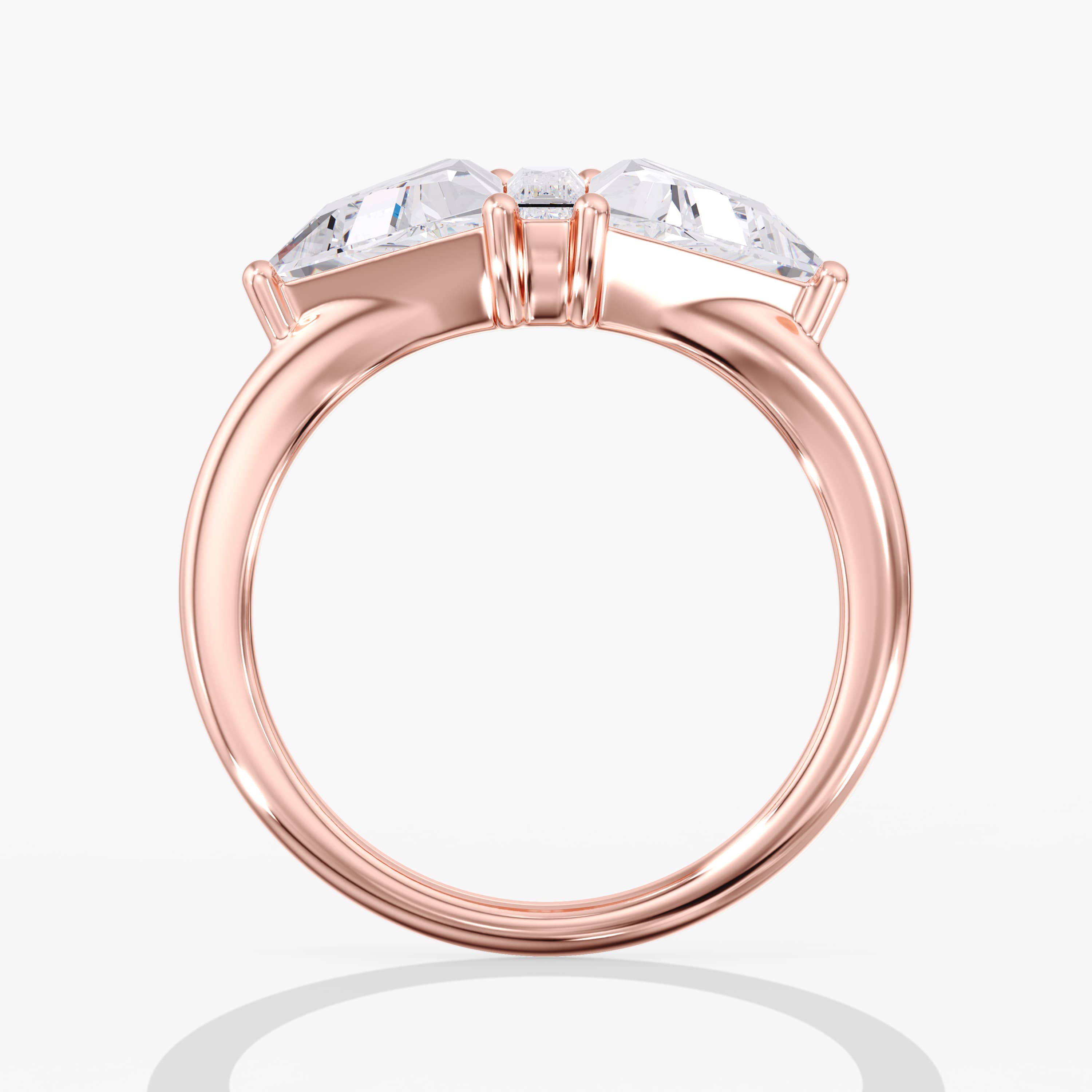 Lab Diamond 3-Stone Triangle Ring 2 1/2 Ctw (2 1/2 ct. tw.), Side view in rose gold