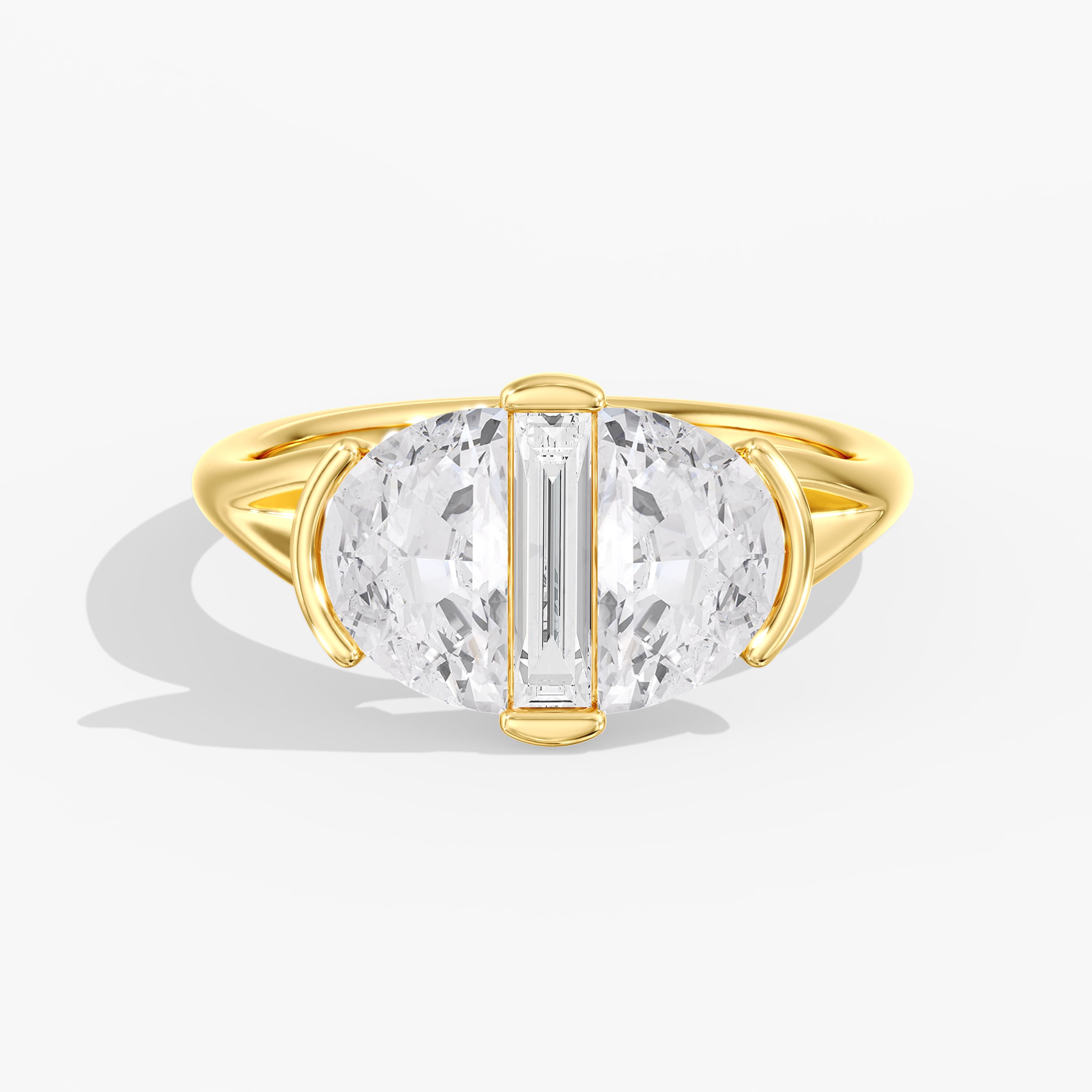 Lab Diamond 3-Stone Half Moon Ring 3 Ctw (3 ct. tw.), Front view in yellow gold
